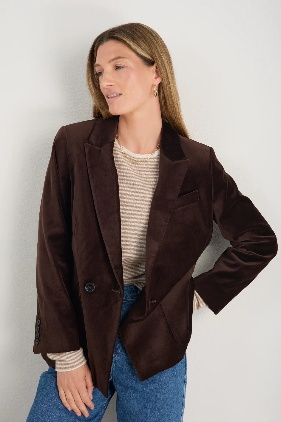 Iris Cotton Velvet Blazer - Cocoa - Image 3