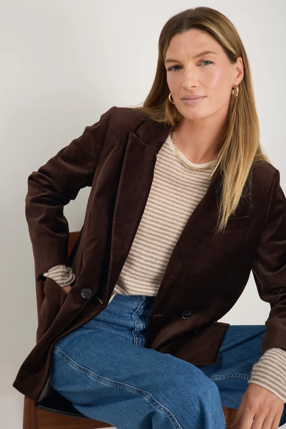 Iris Cotton Velvet Blazer - Cocoa - Image 4