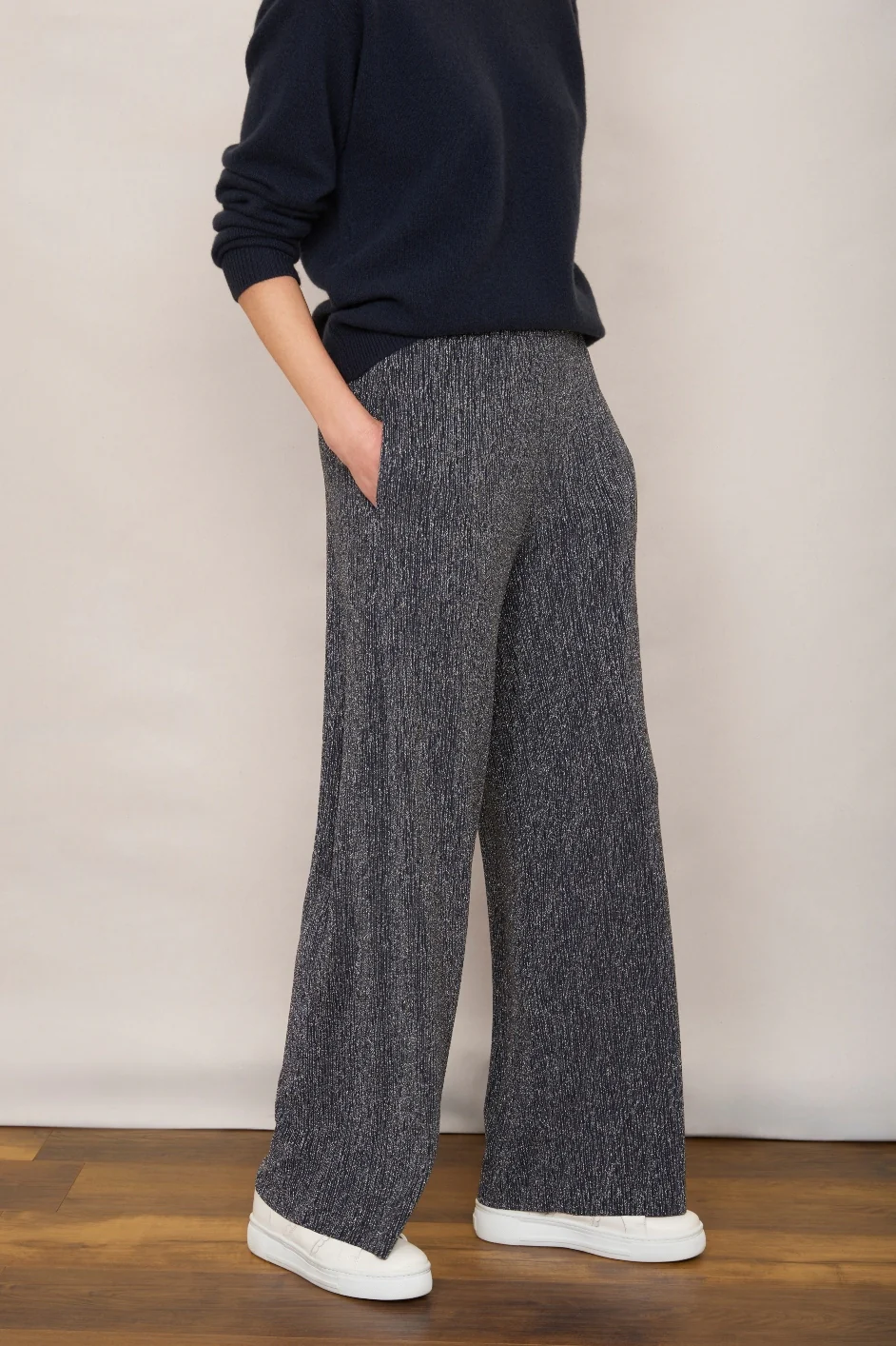 Isla Plisse Trouser - Midnight/Silver Sparkle - Image 2