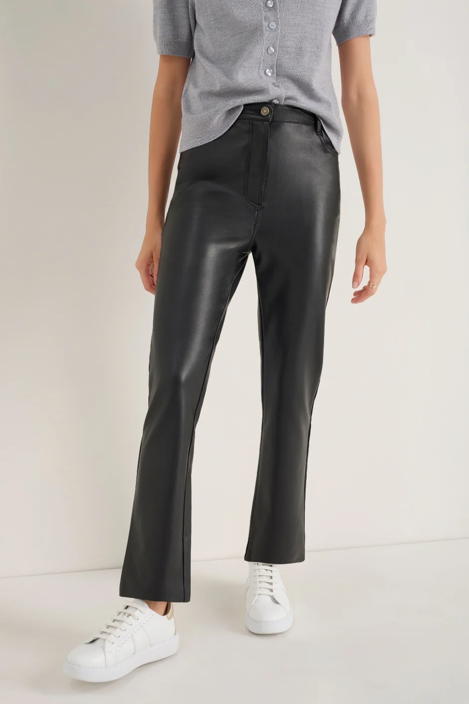 Josie Faux Leather Trouser - Black - Image 3