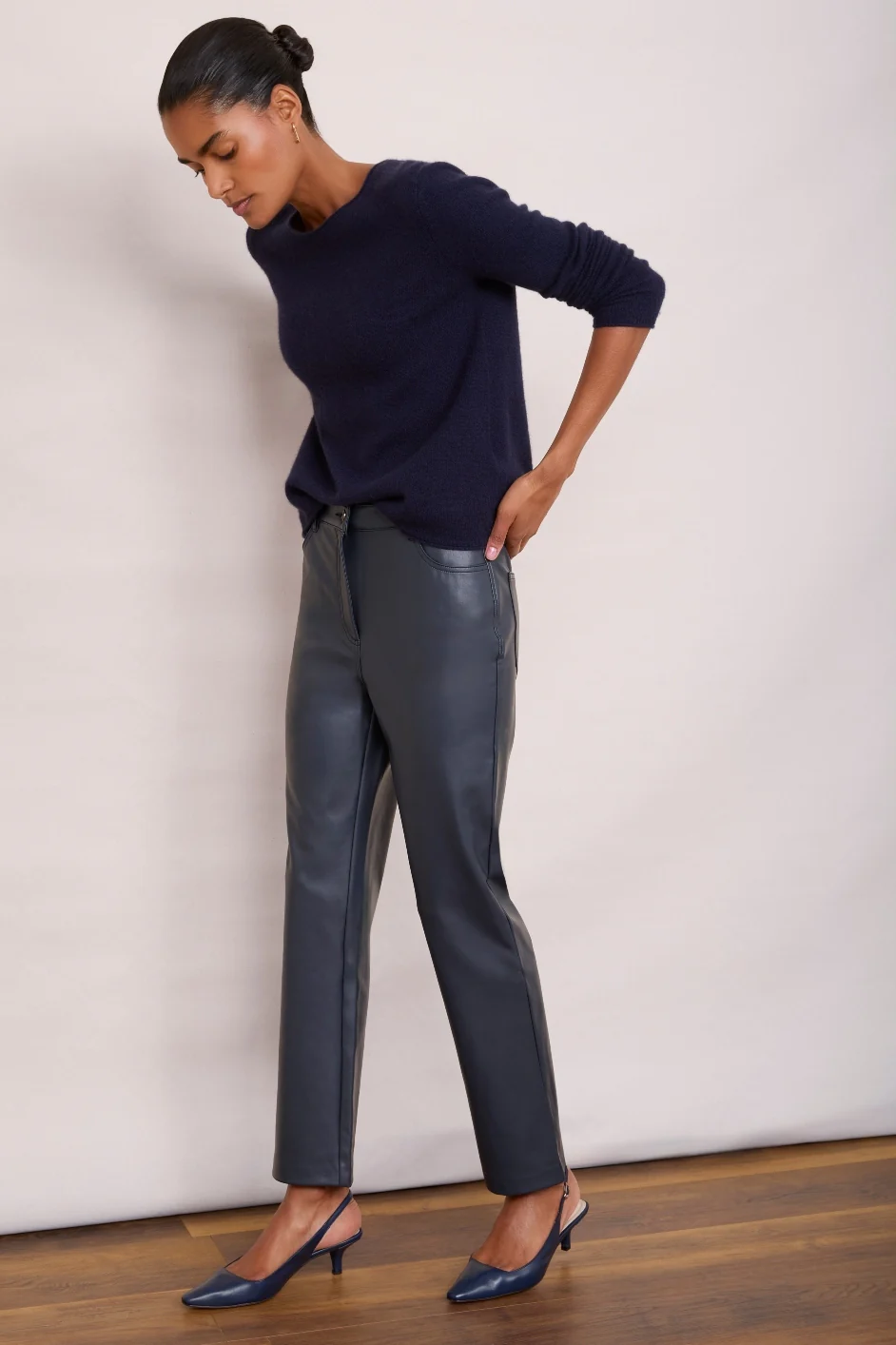 Josie Faux Leather Trouser - Blue/Black - Image 2