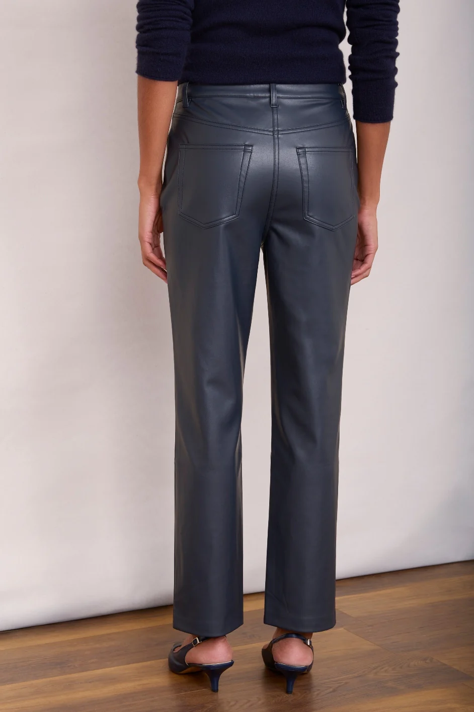 Josie Faux Leather Trouser - Blue/Black - Image 4