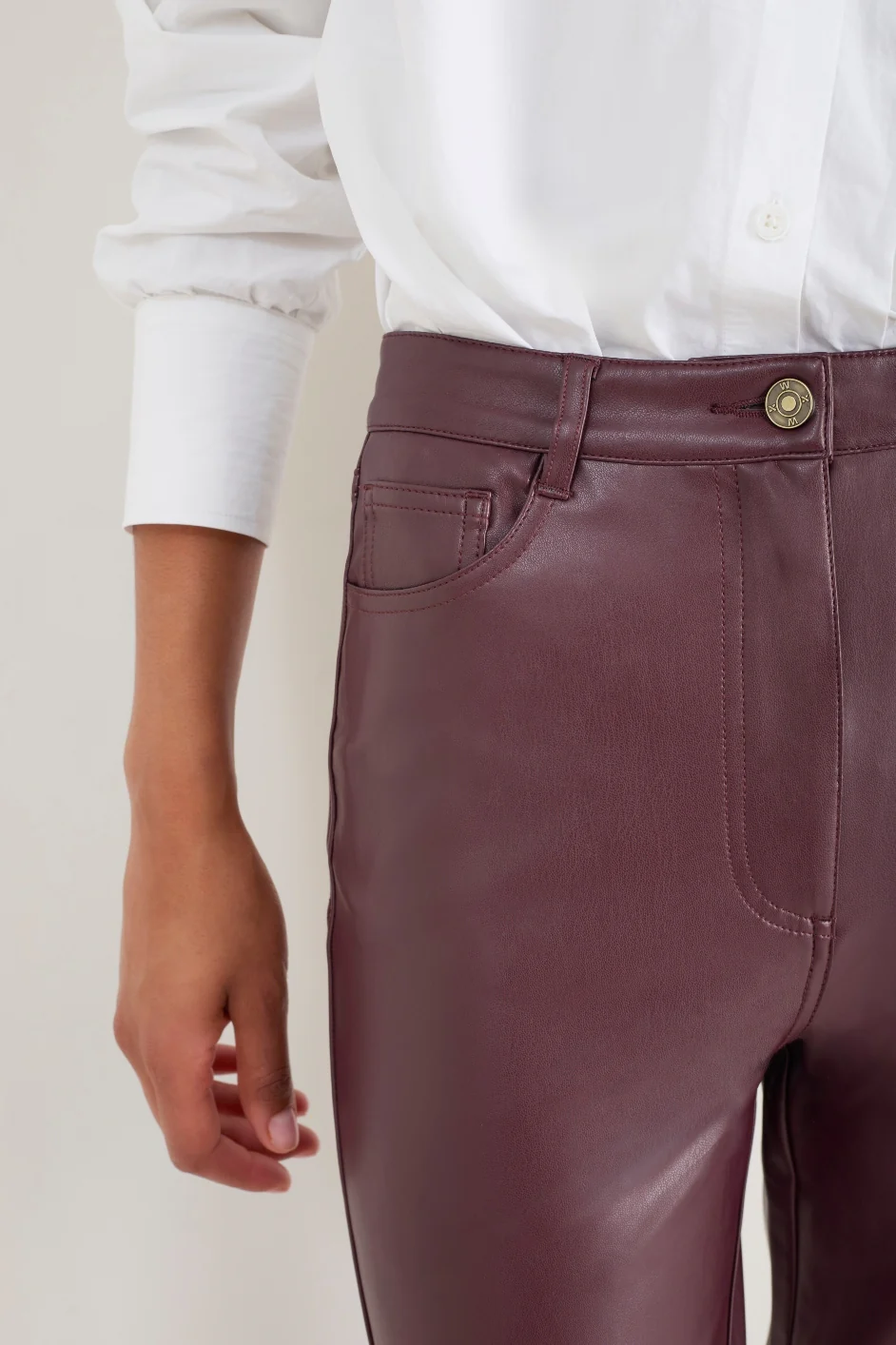 Josie Faux Leather Trouser - Merlot - Image 2