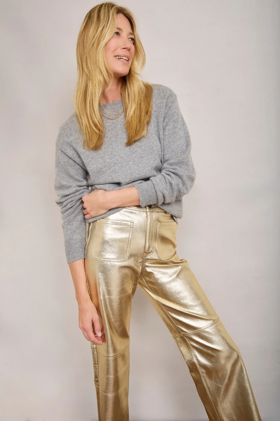 Jules Faux Leather Trousers - Gold - Image 2