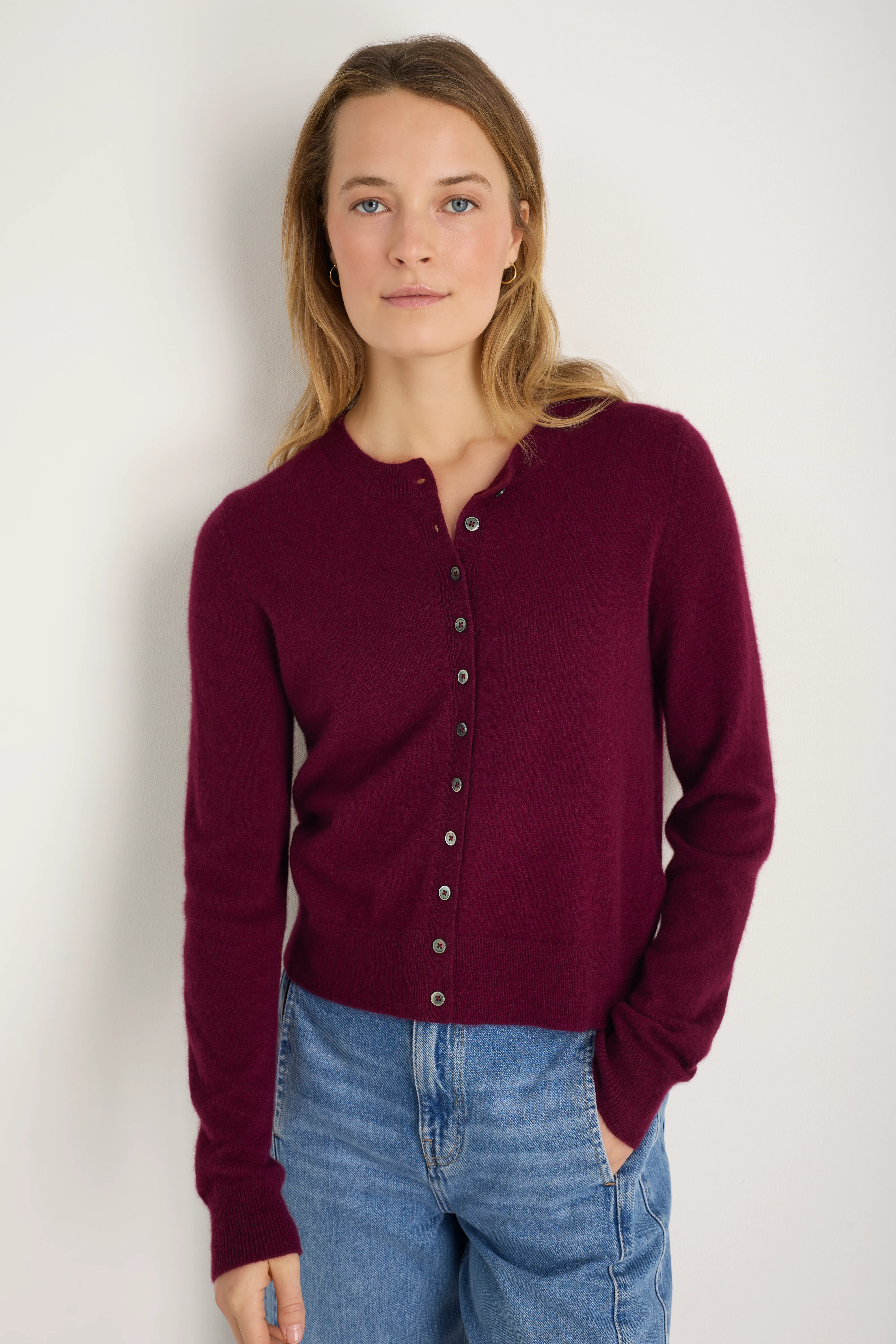 Katie Cashmere Cardigan - Deep Fig - Image 3