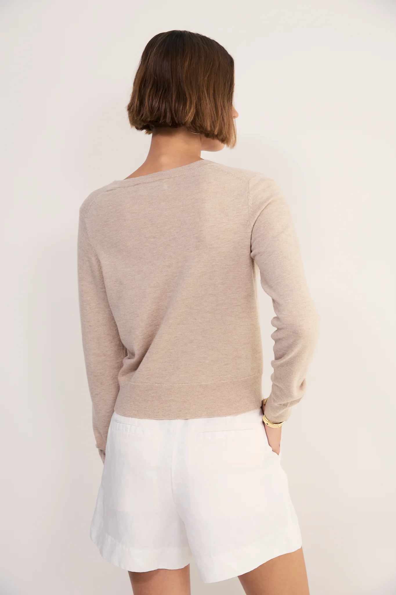 Katie Wool Cotton Cardigan - Taupe Marl - Image 4