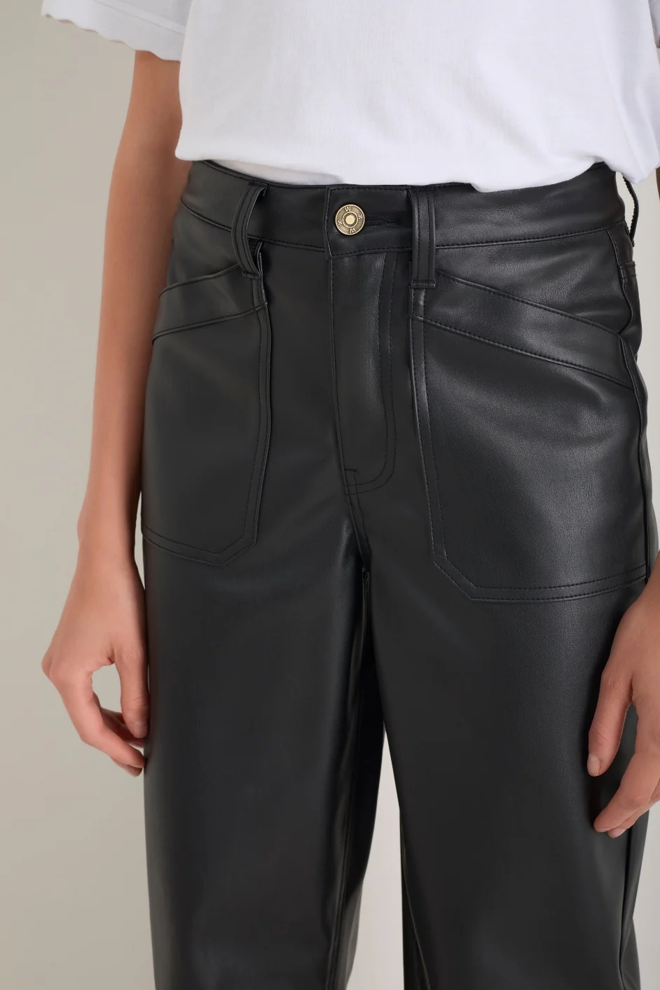Kaya Cargo Barrel Faux Leather Trouser - Black - Image 2