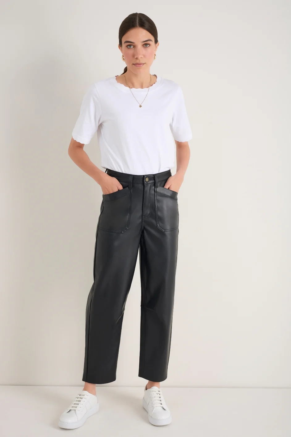 Kaya Cargo Barrel Faux Leather Trouser - Black - Image 3
