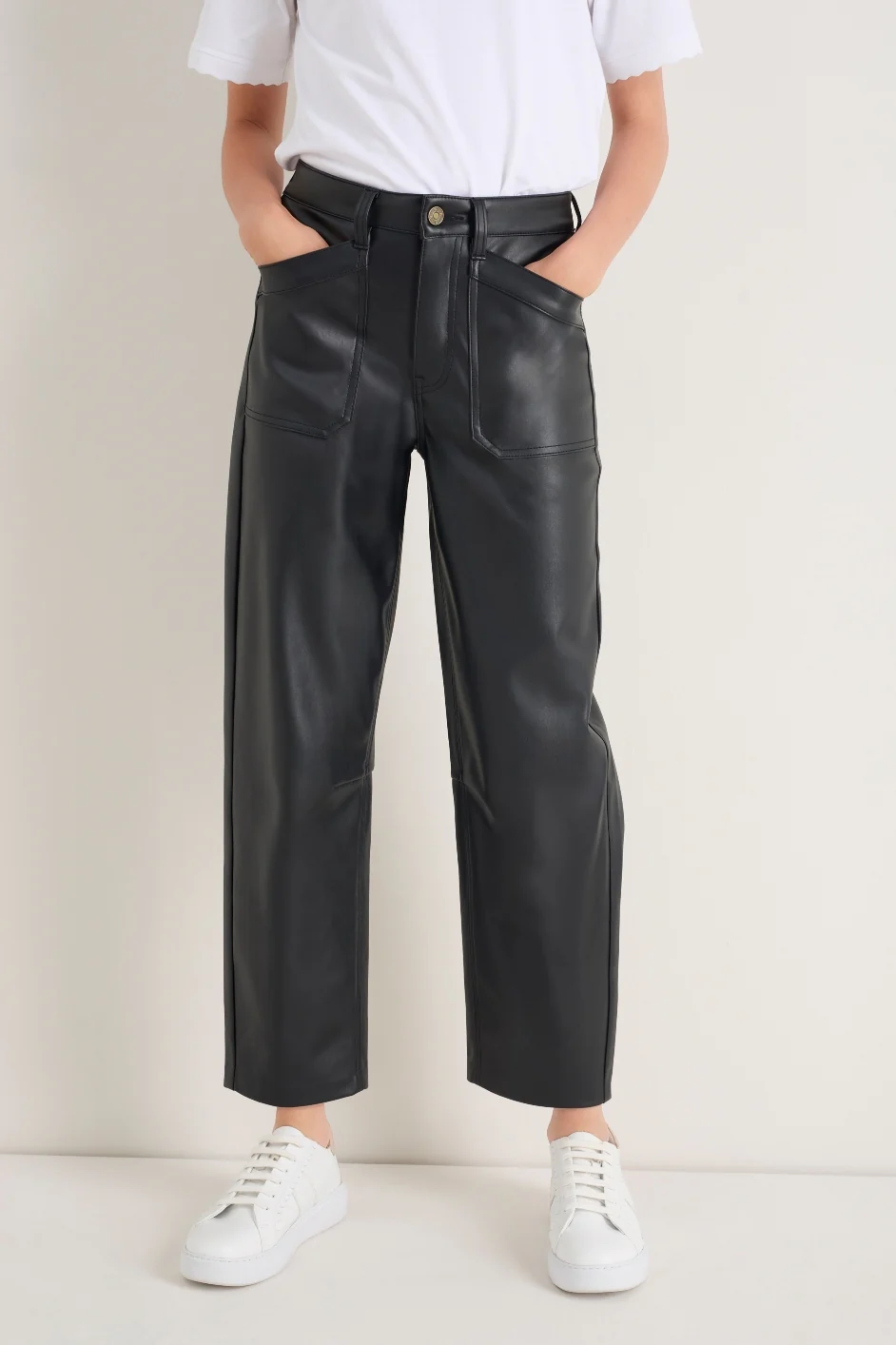 Kaya Cargo Barrel Faux Leather Trouser - Black - Image 4