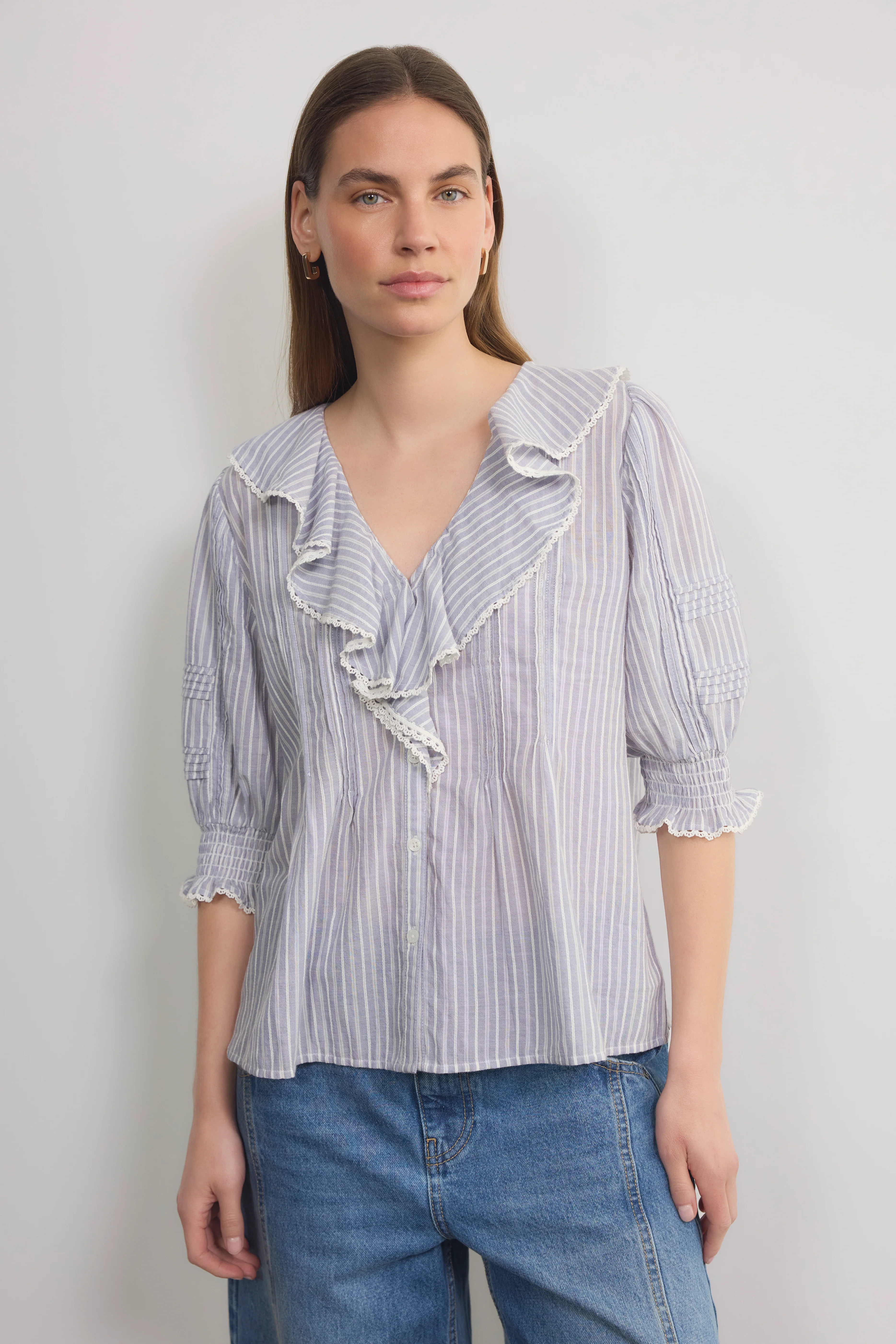 Kiera Blouse - Misty Blue/Ivory Stripe - Image 4