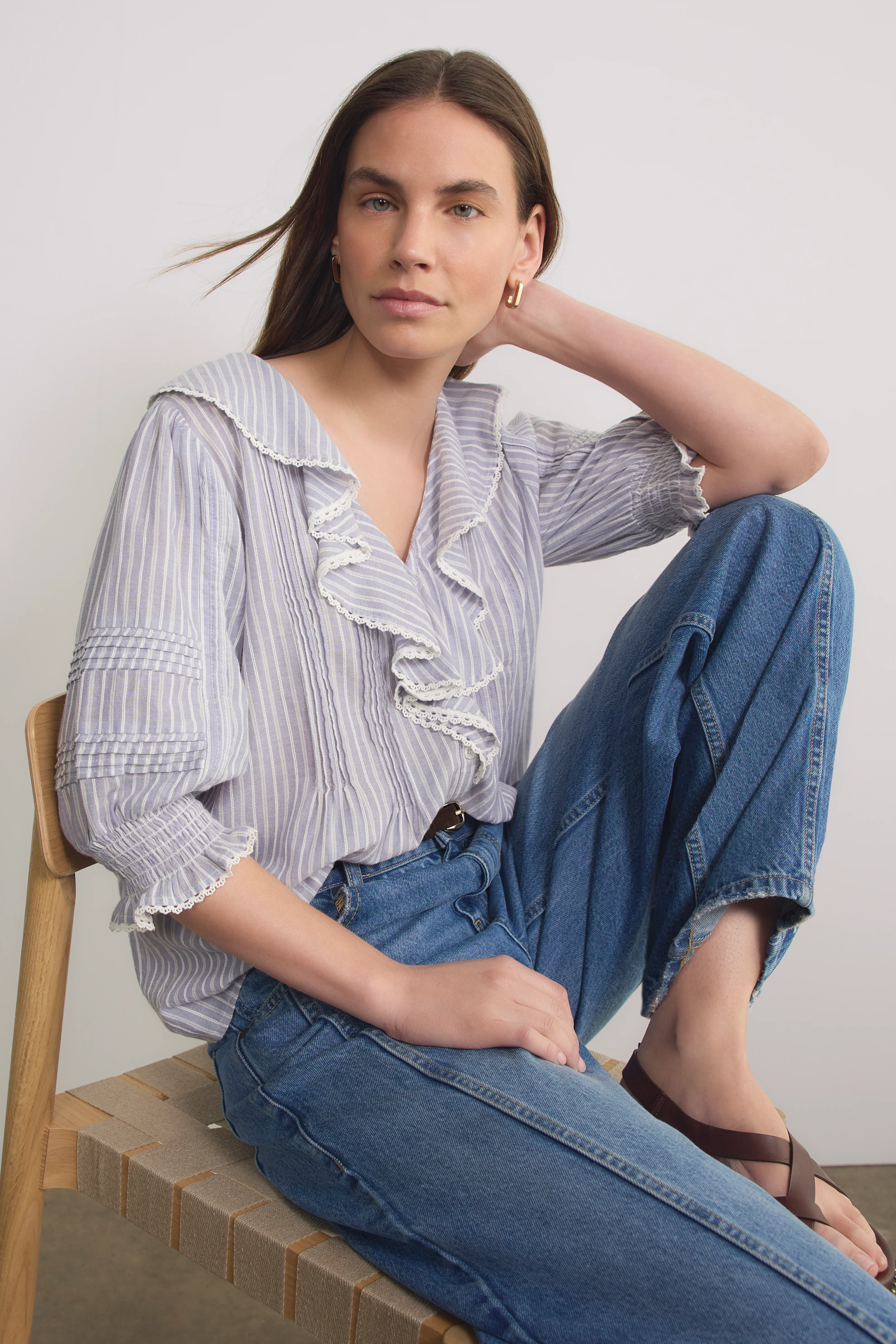 Kiera Blouse - Misty Blue/Ivory Stripe - Image 5