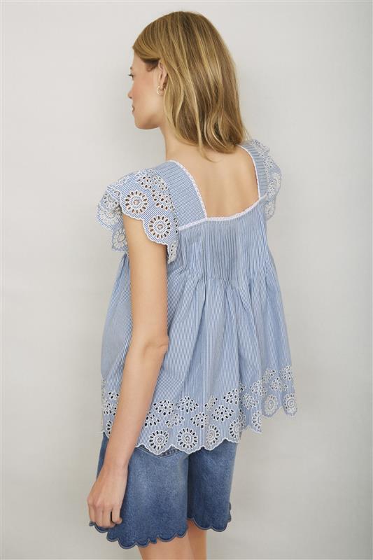 Laurel Broderie Top - Blue/Ivory Stripe - Image 4