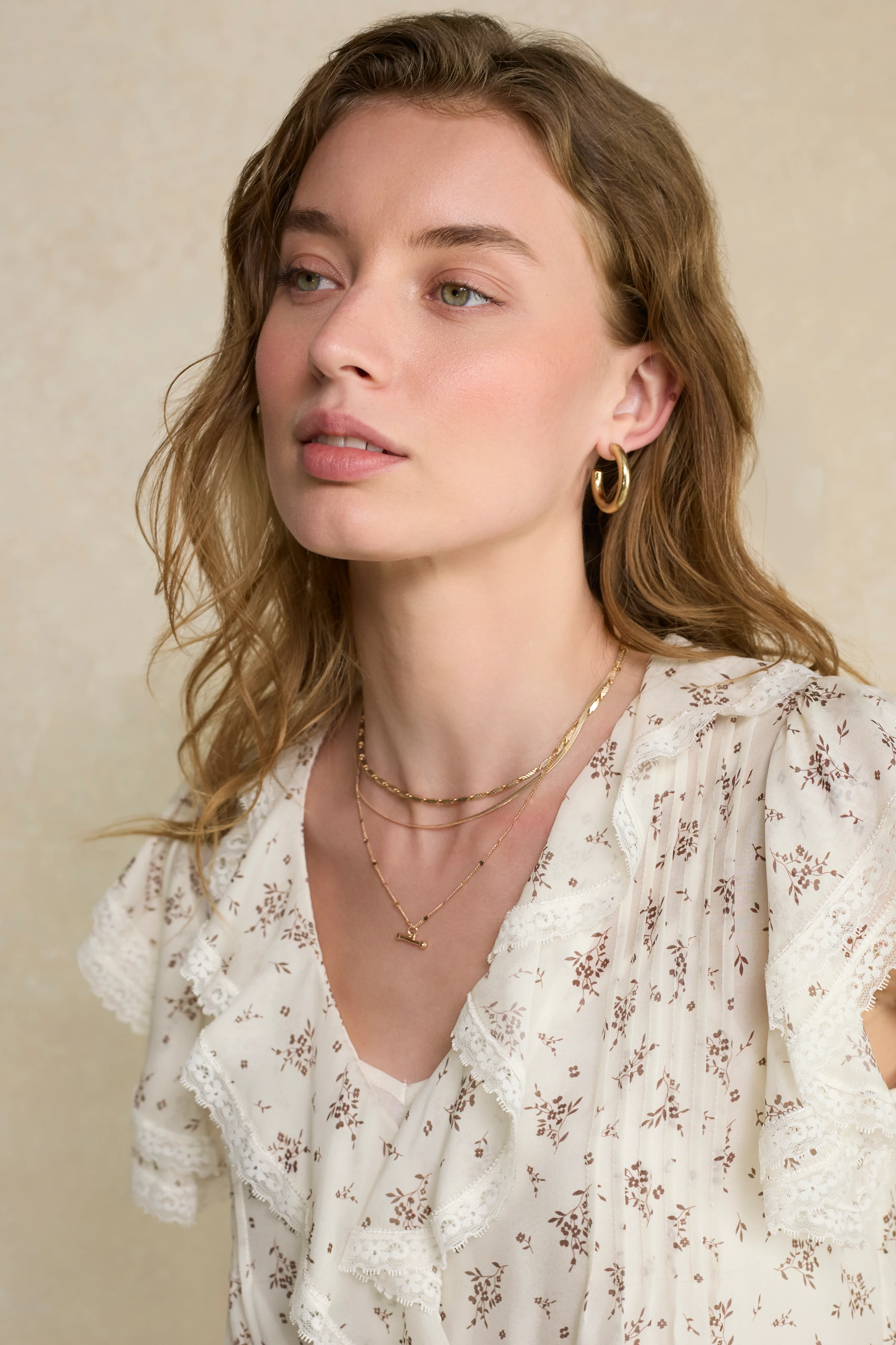 Laurent Flutter Sleeve Silk Blouse - Ivory Sprig Floral - Image 2