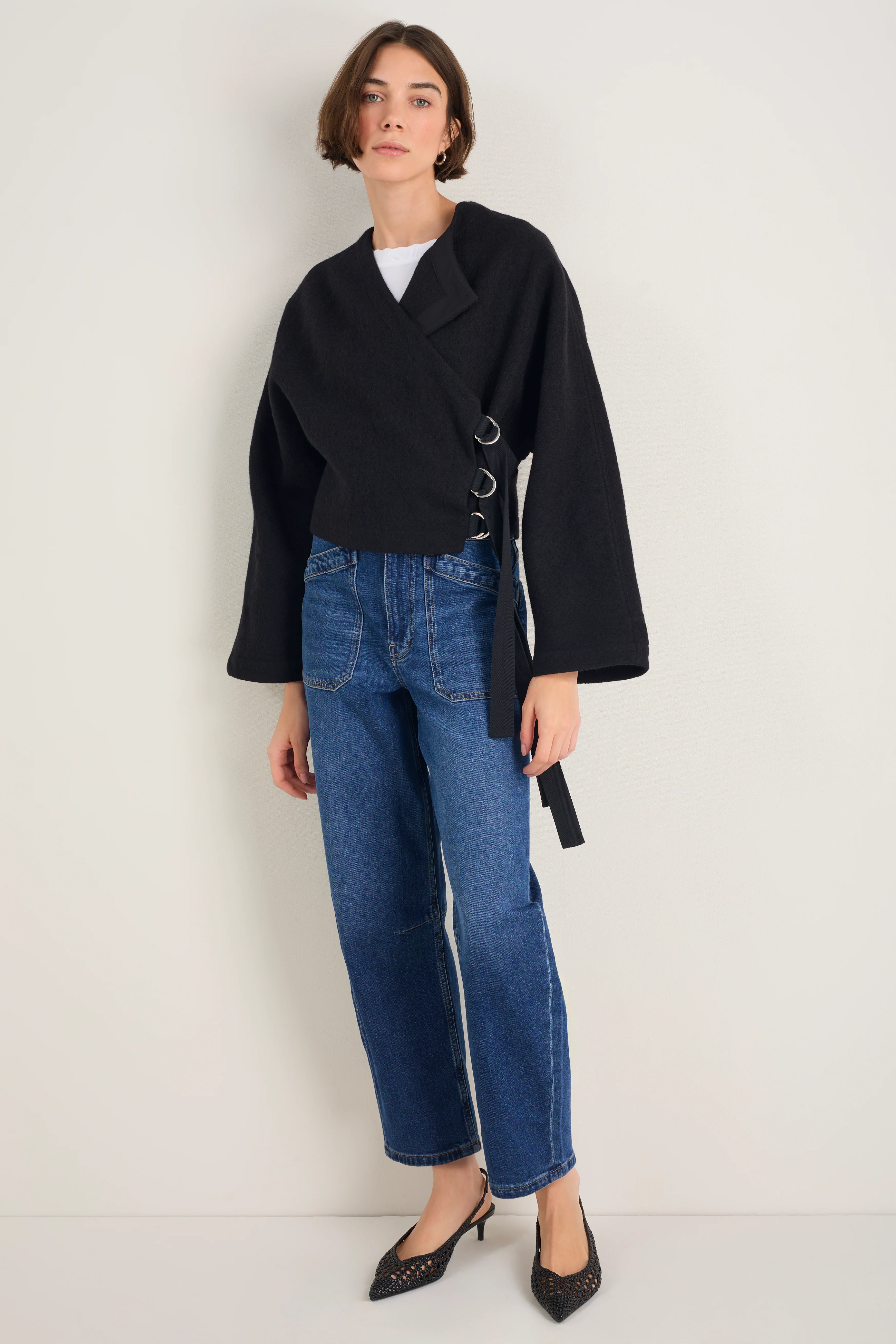 Leonie Boiled Wool Wrap Jacket - Black - Image 4