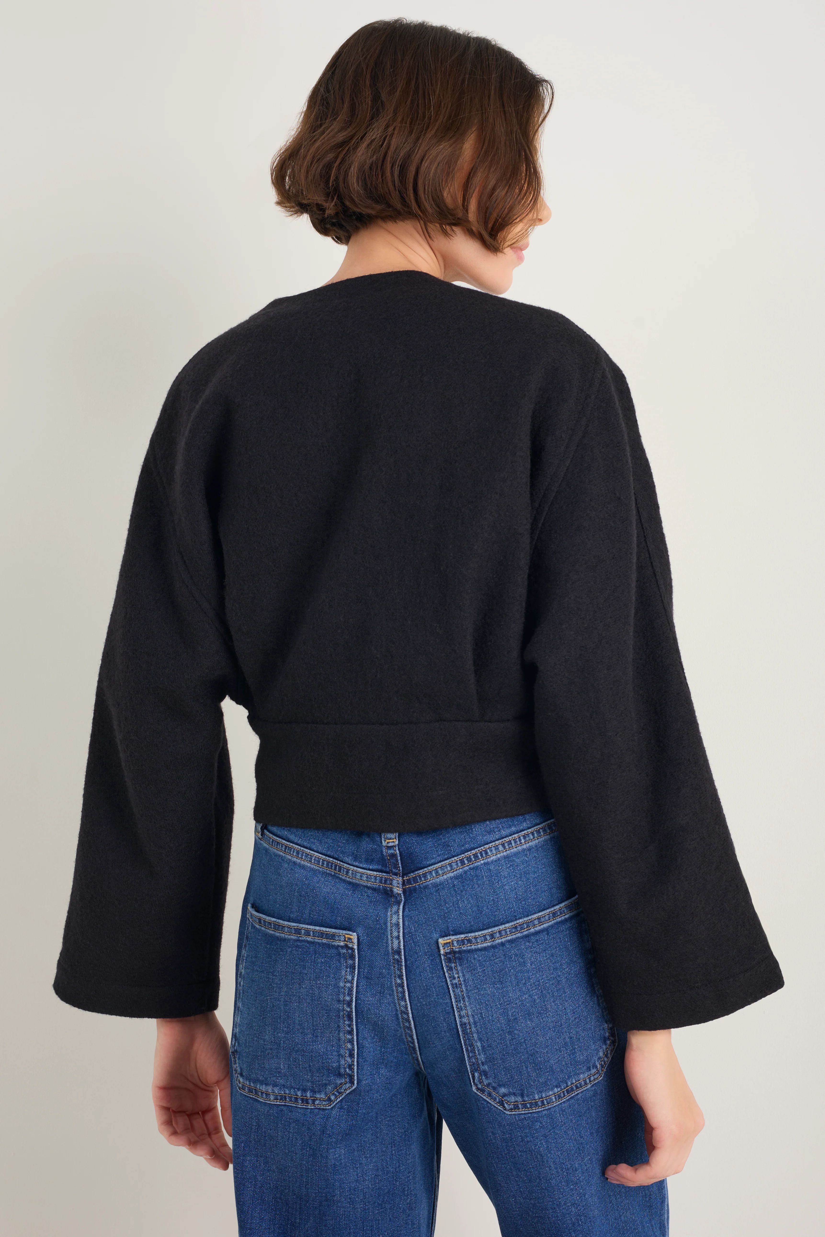 Leonie Boiled Wool Wrap Jacket - Black - Image 5