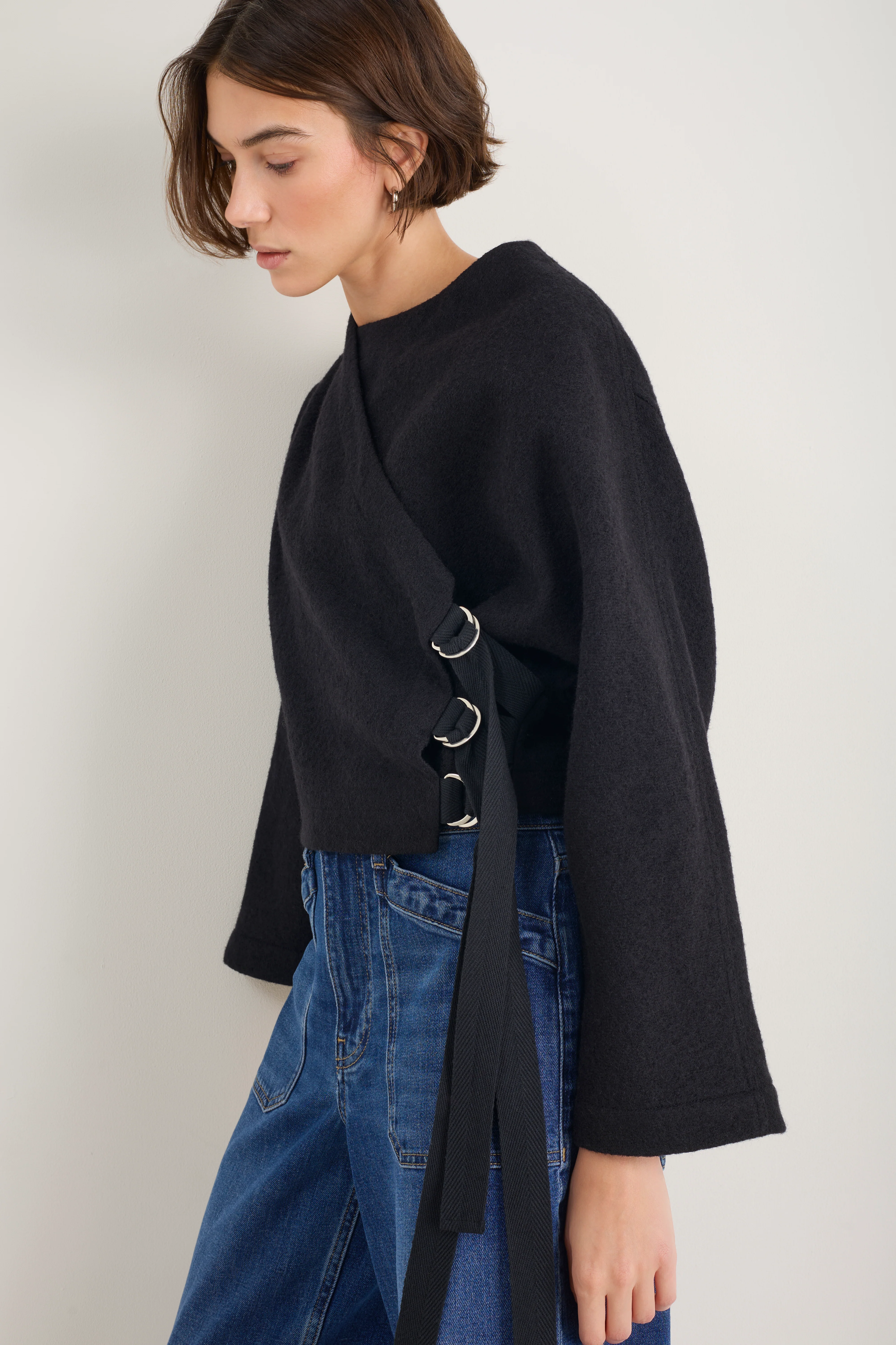Leonie Boiled Wool Wrap Jacket - Black - Image 6