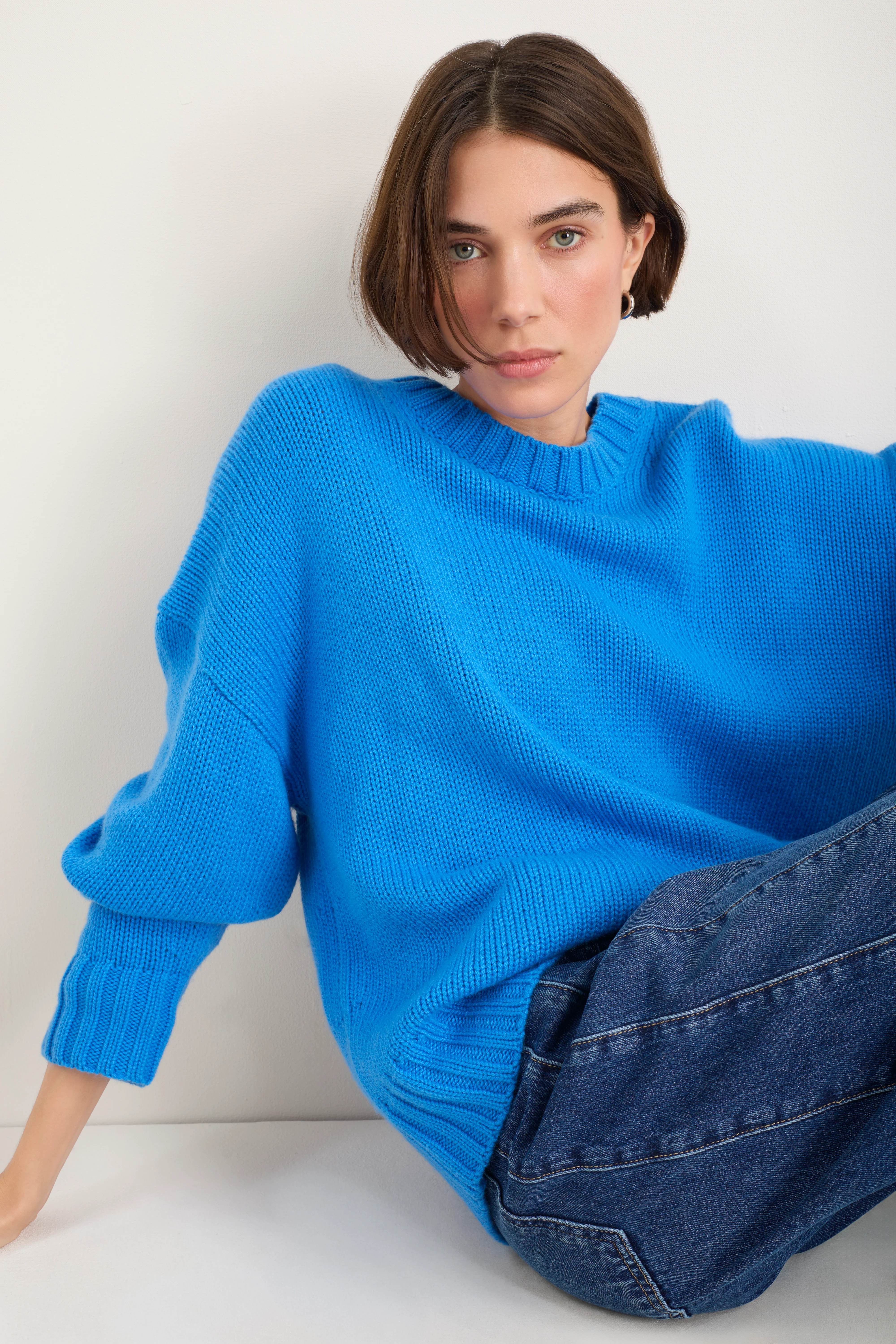 Liana Chunky Crew Neck Jumper - Azure Blue - Image 3