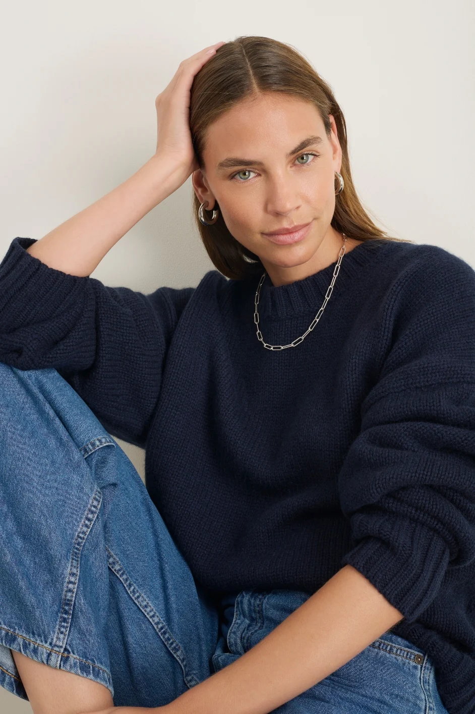 Liana Chunky Crew Neck Jumper - Midnight - Image 2