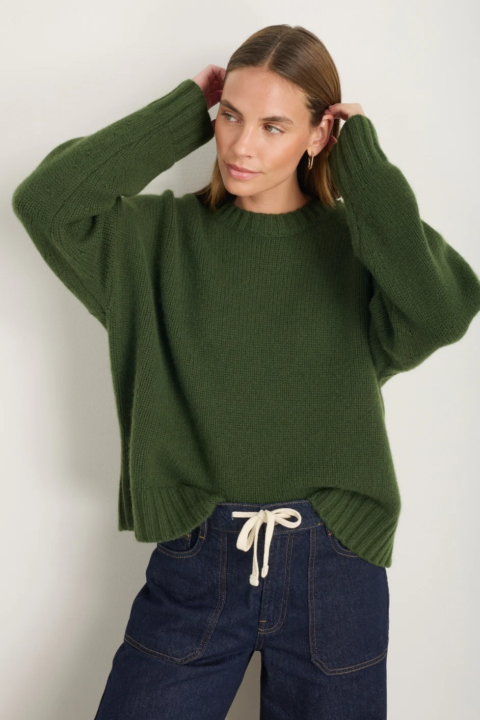 Liana Chunky Crew Neck Jumper - Olive Green - Image 4