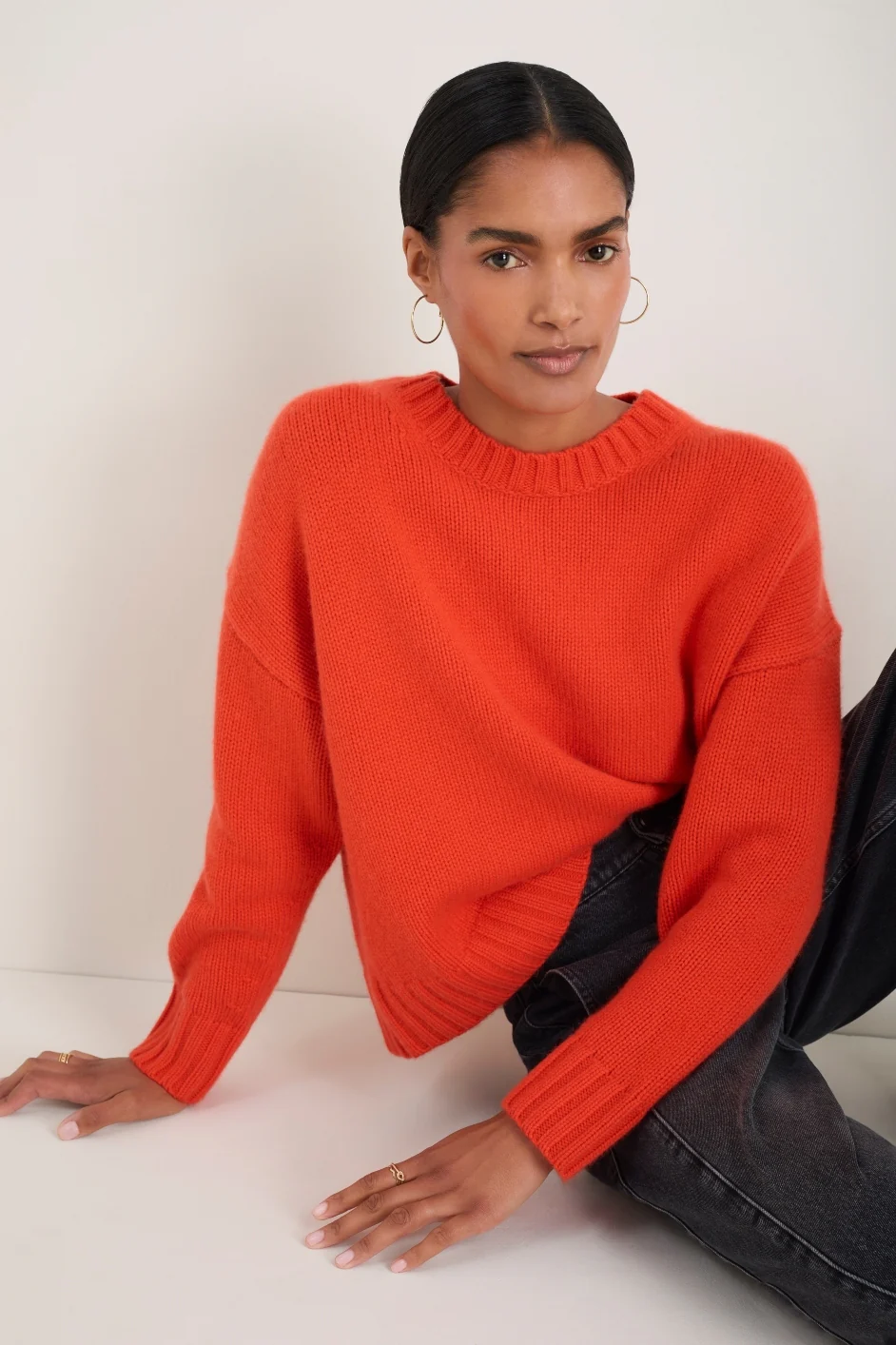 Liana Chunky Crew Neck Jumper - Paprika Orange - Image 2