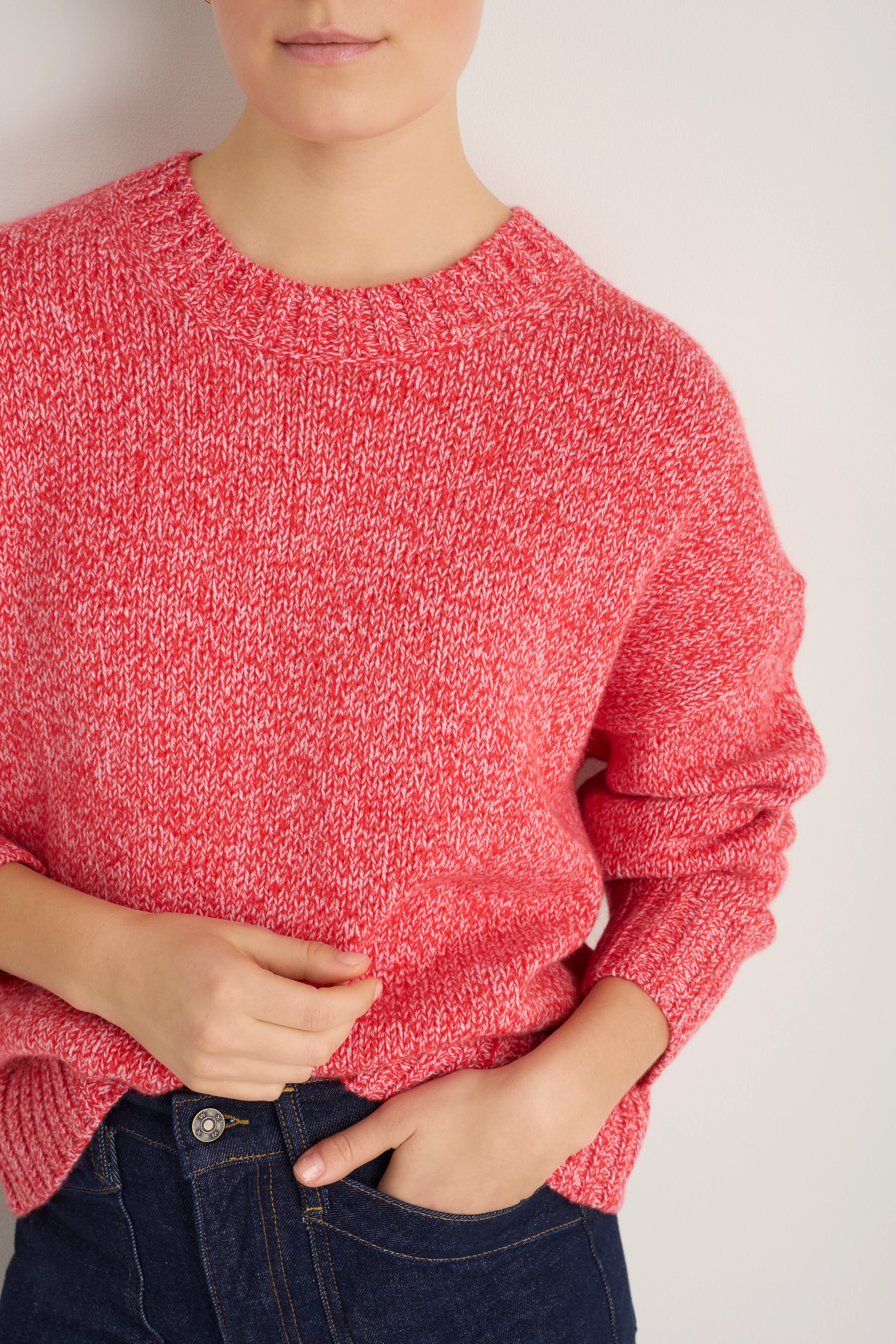 Liana Chunky Crew Neck Jumper - Red/Pink Mouline - Image 2