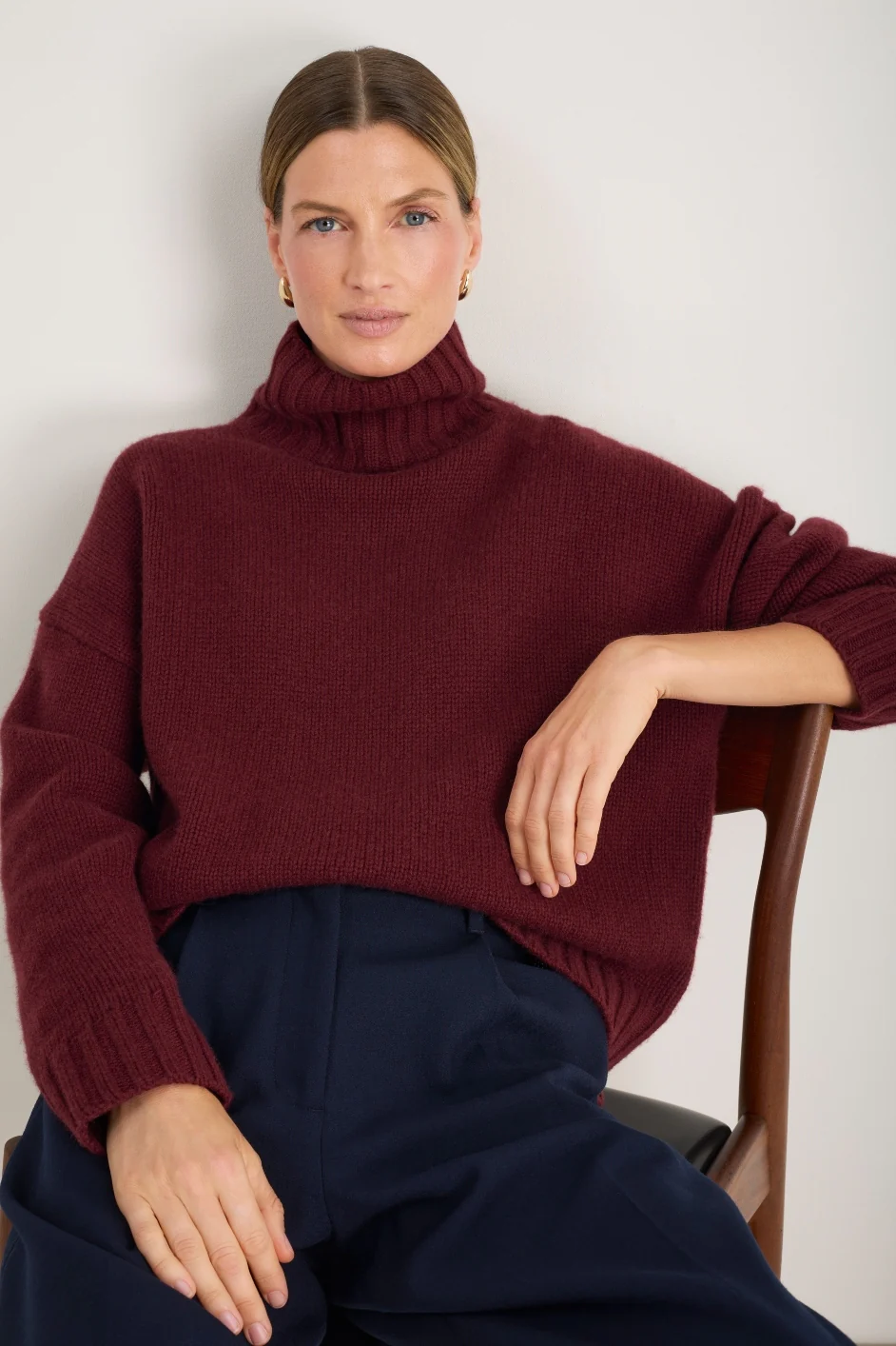 Liana Chunky Funnel Neck Jumper - Deep Fig - Image 2