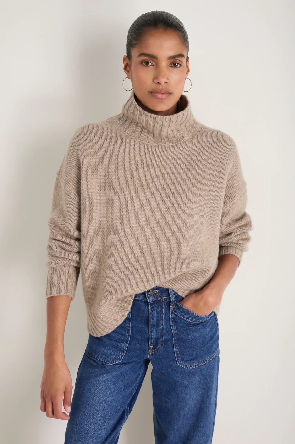 Liana Chunky Funnel Neck Jumper - Toast