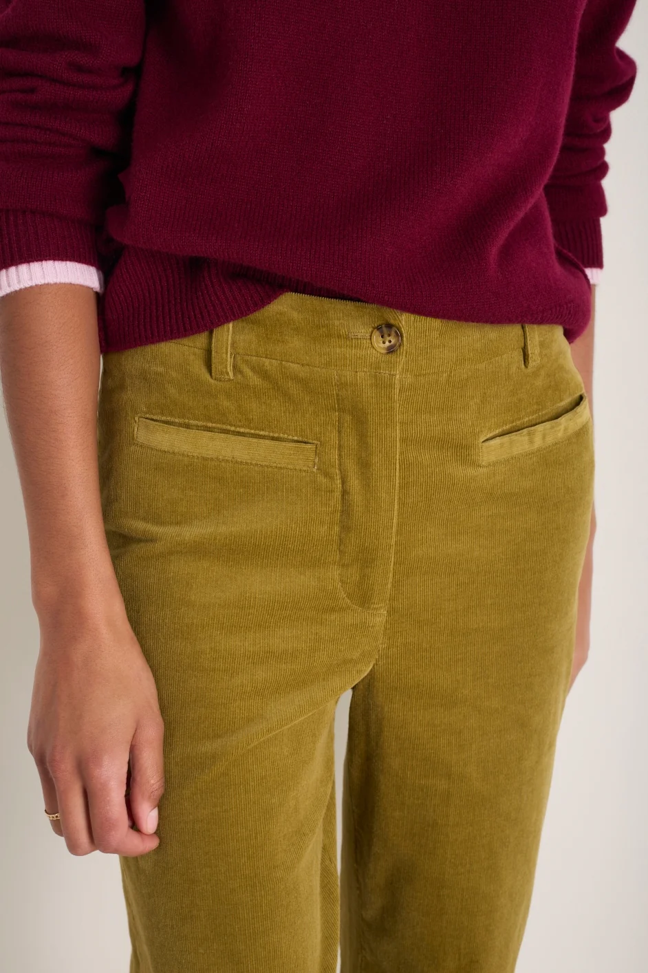 Liana Pin Cord Trouser - Dark Chartreuse - Image 2
