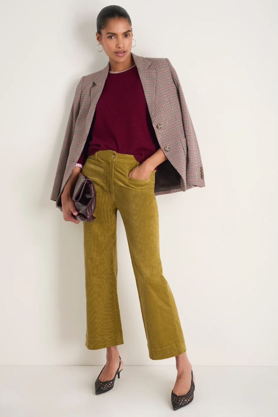 Liana Pin Cord Trouser - Dark Chartreuse - Image 4