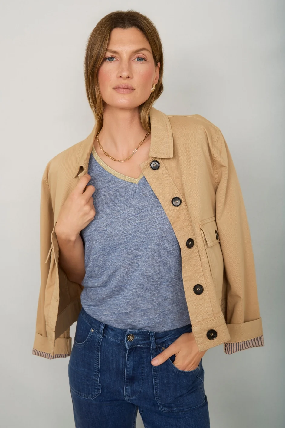 Lily Linen Tee Shirt - Blue Melange - Image 3