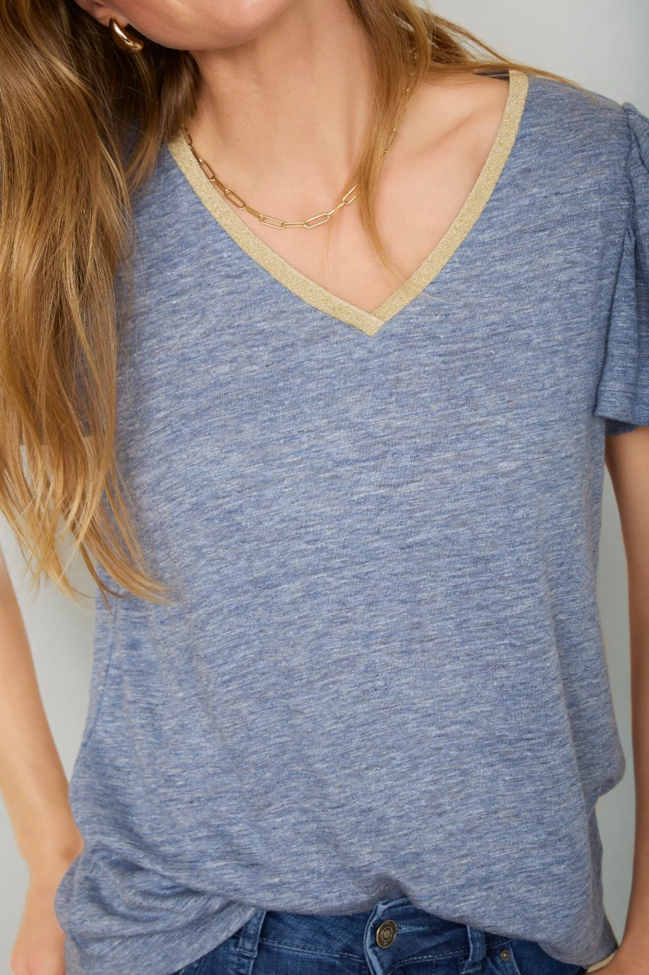 Lily Linen Tee Shirt - Blue Melange - Image 4