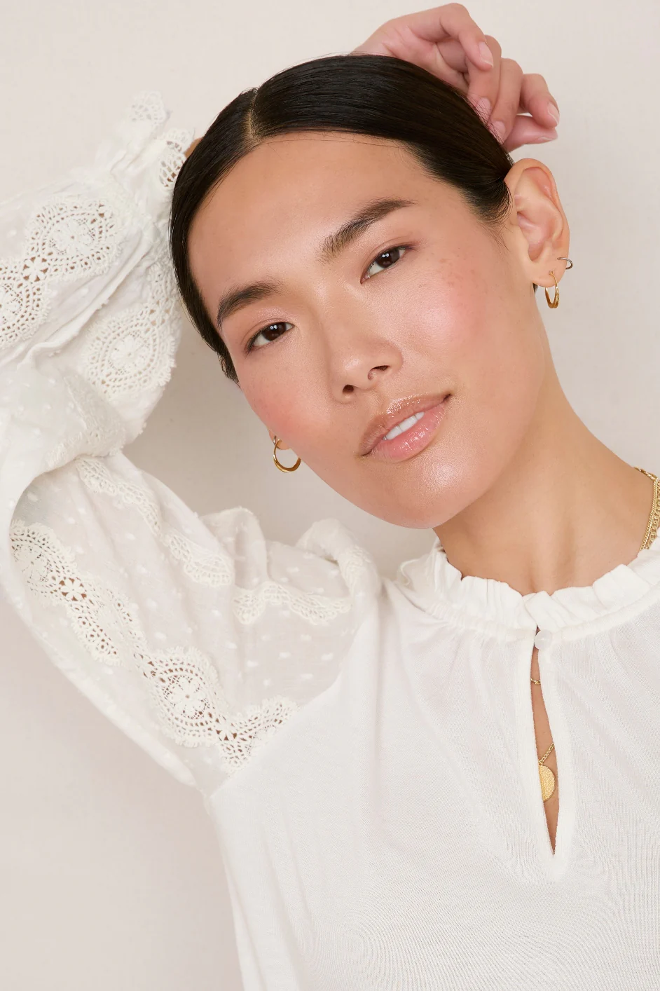 Luca Lace Mix Top - Ivory - Image 2