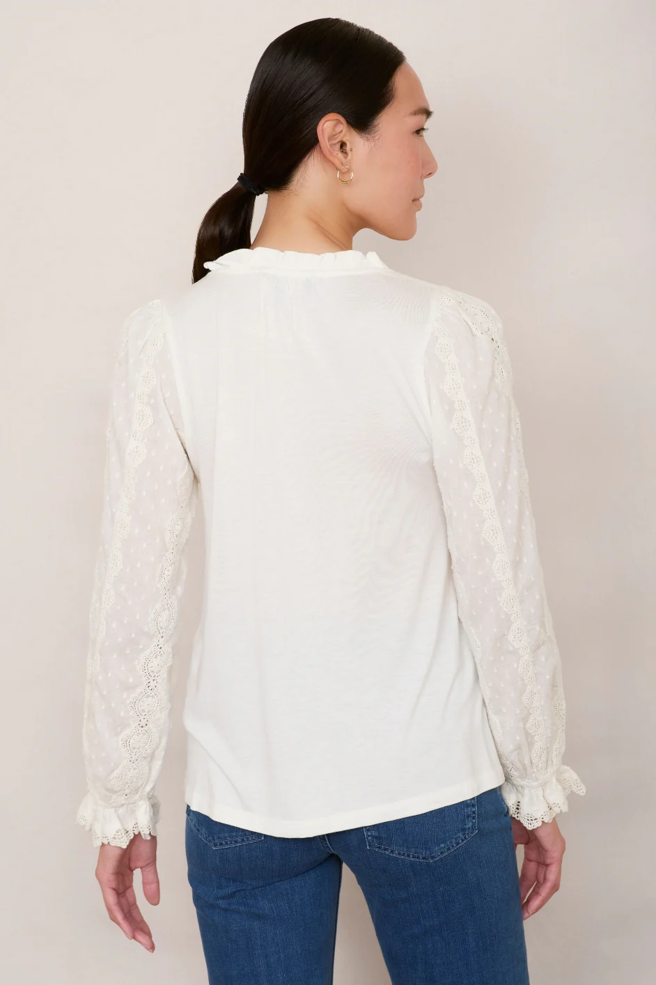 Luca Lace Mix Top - Ivory - Image 3