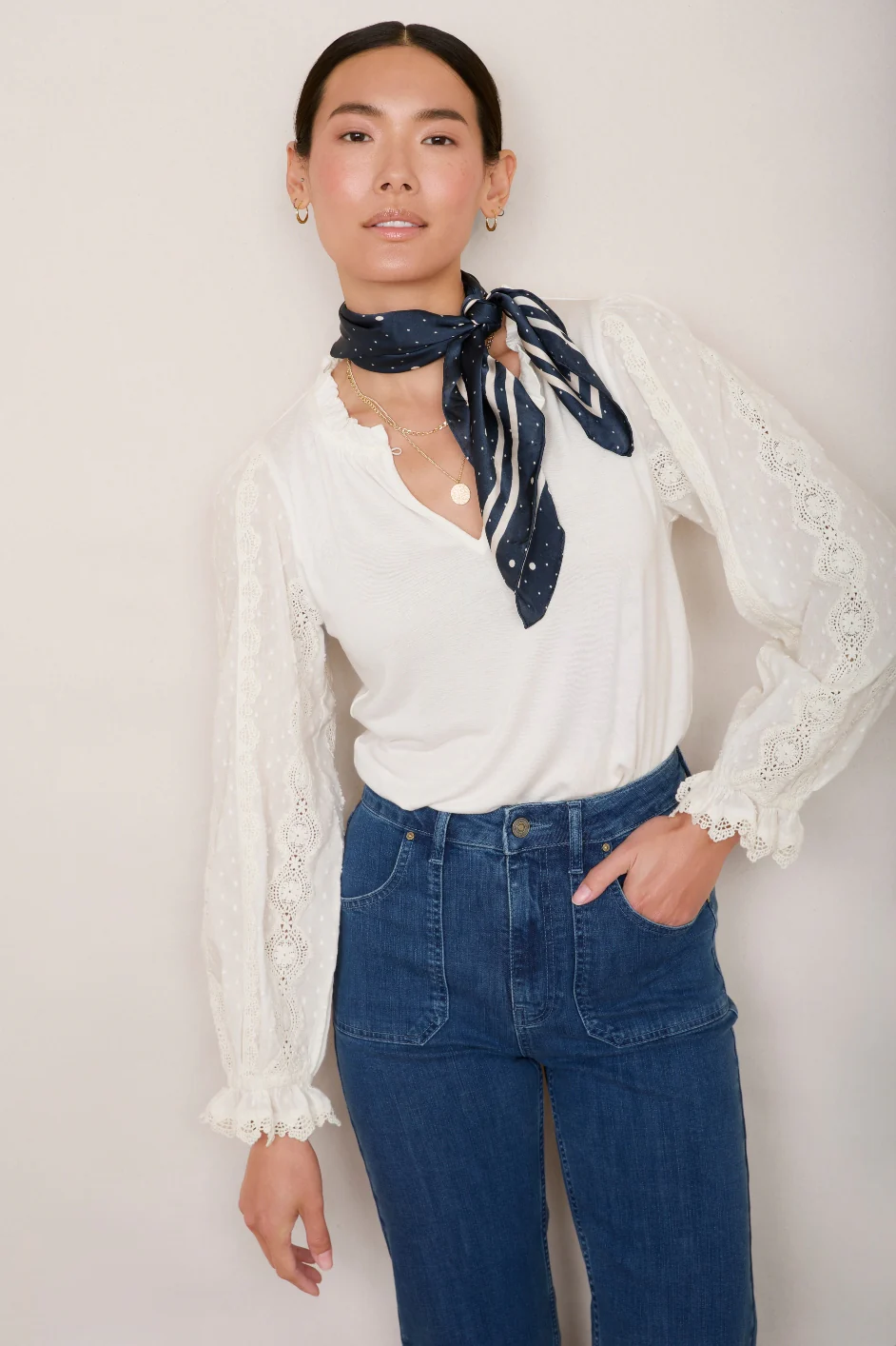 Luca Lace Mix Top - Ivory - Image 4