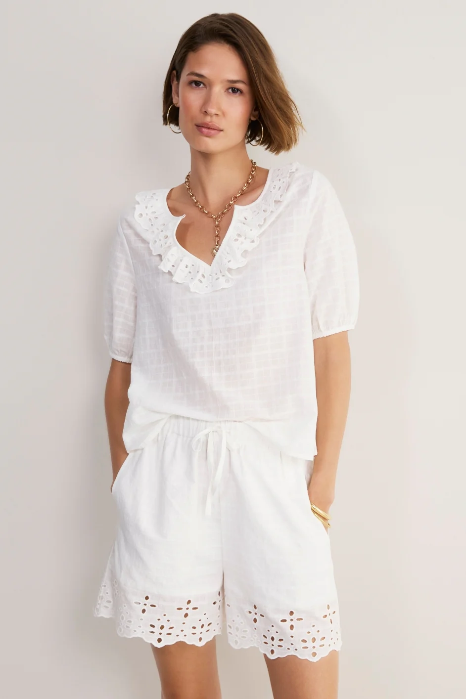 Lucie Broderie Top - White - Image 7