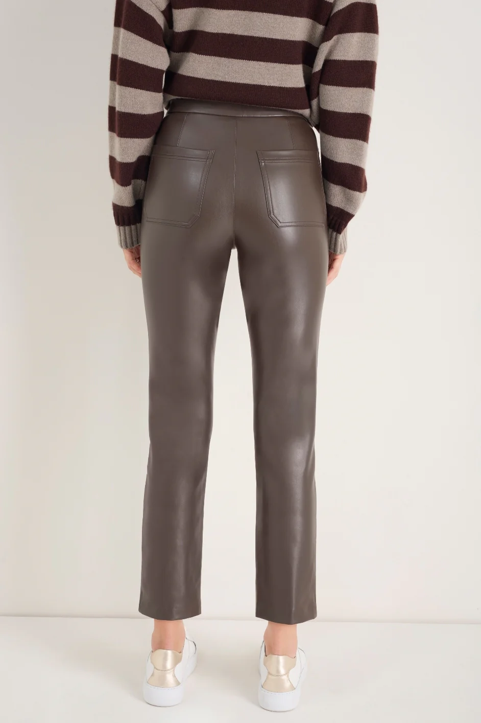 Lyra Slim Leg Faux Leather Trouser - Cocoa - Image 3