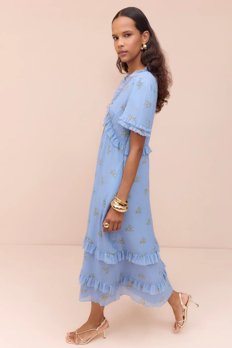 Lyra Silk Blend Dress - Blue Floral Cluster - Image 2