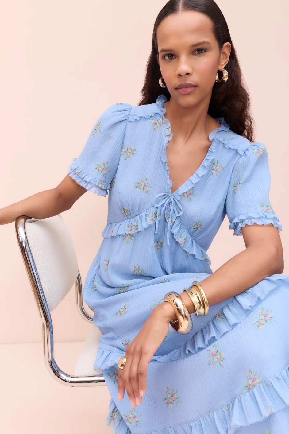 Lyra Silk Blend Dress - Blue Floral Cluster - Image 4