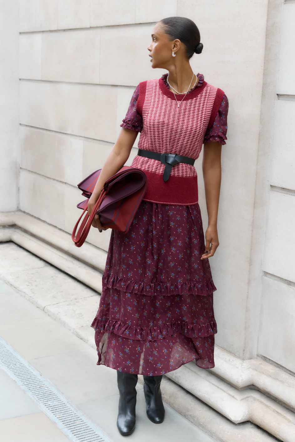 Lyra Silk Dress - Deep Fig Floral - Image 6