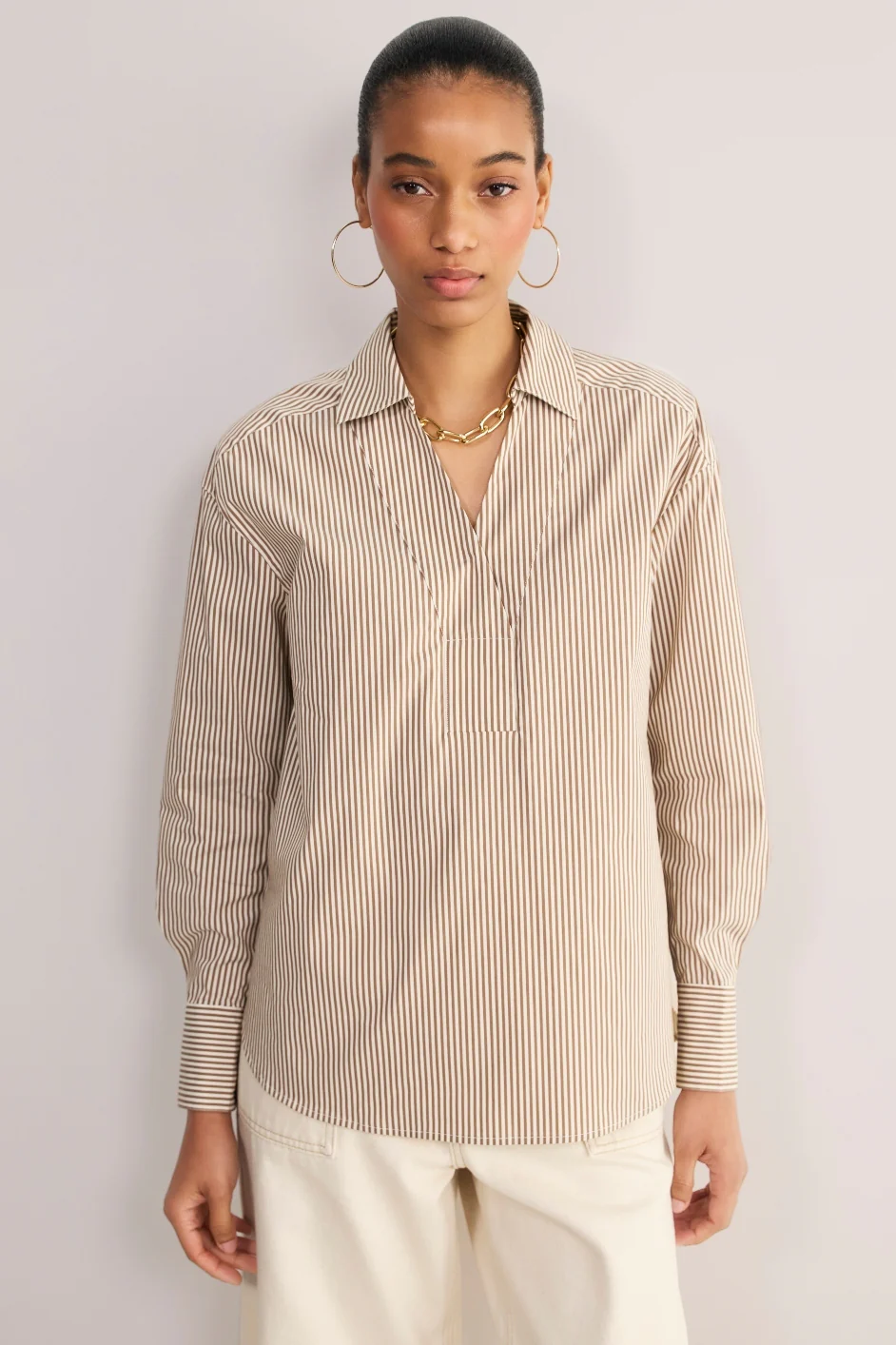 Macey Shirt - Tan/Ivory Stripe - Image 4