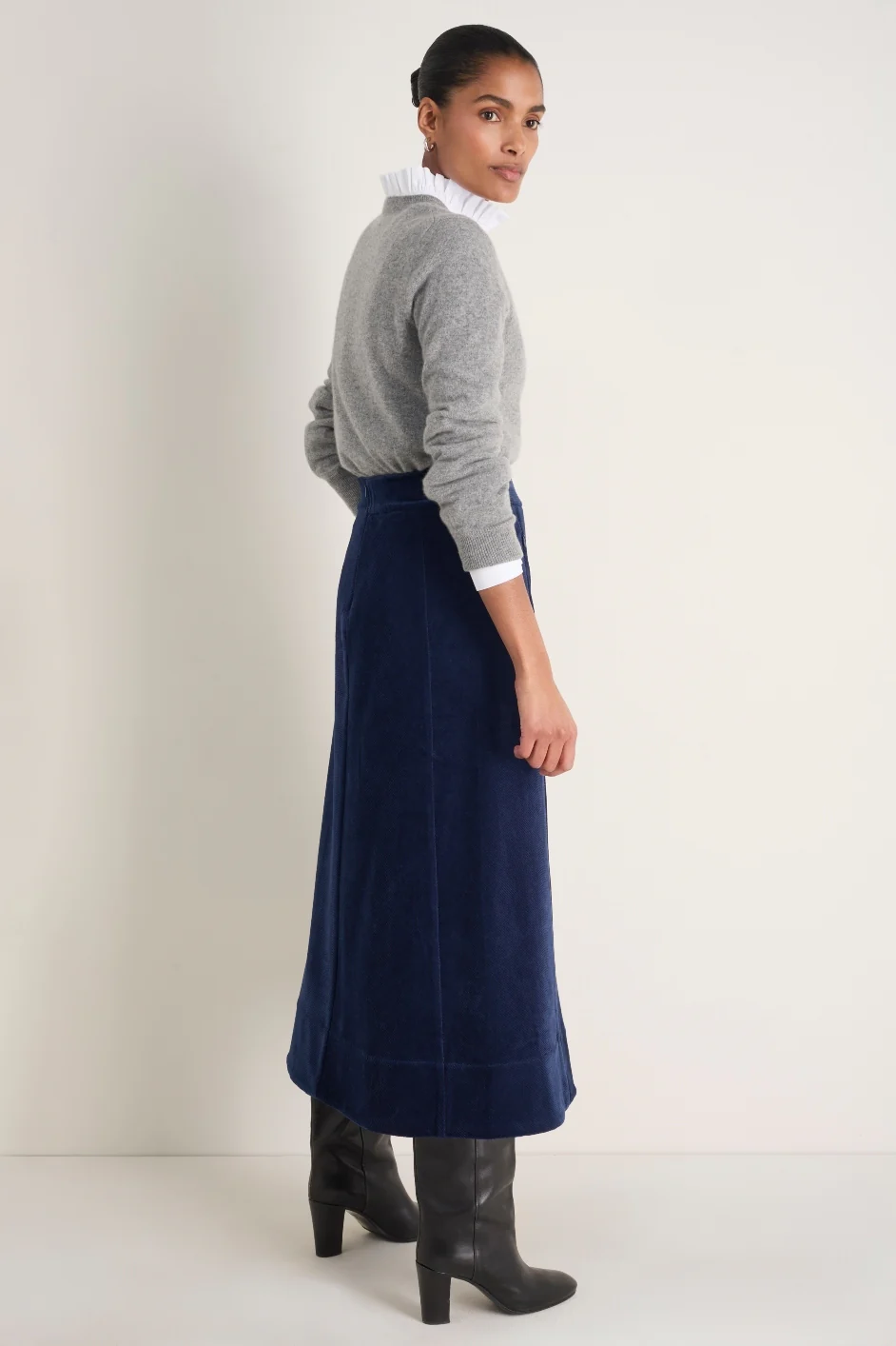 Madeleine Cord Velour Skirt - Midnight - Image 3