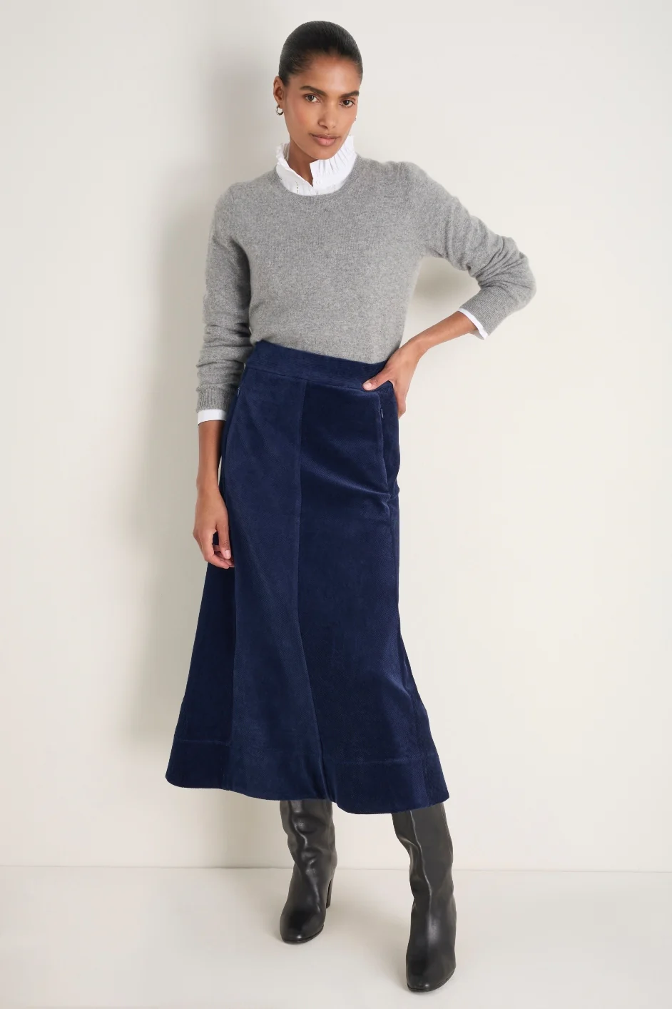 Madeleine Cord Velour Skirt - Midnight - Image 4
