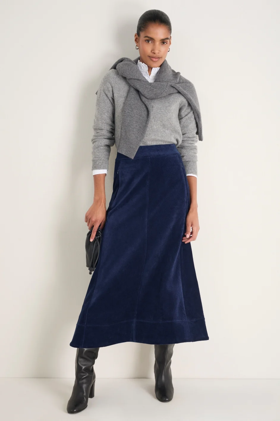 Madeleine Cord Velour Skirt - Midnight - Image 5