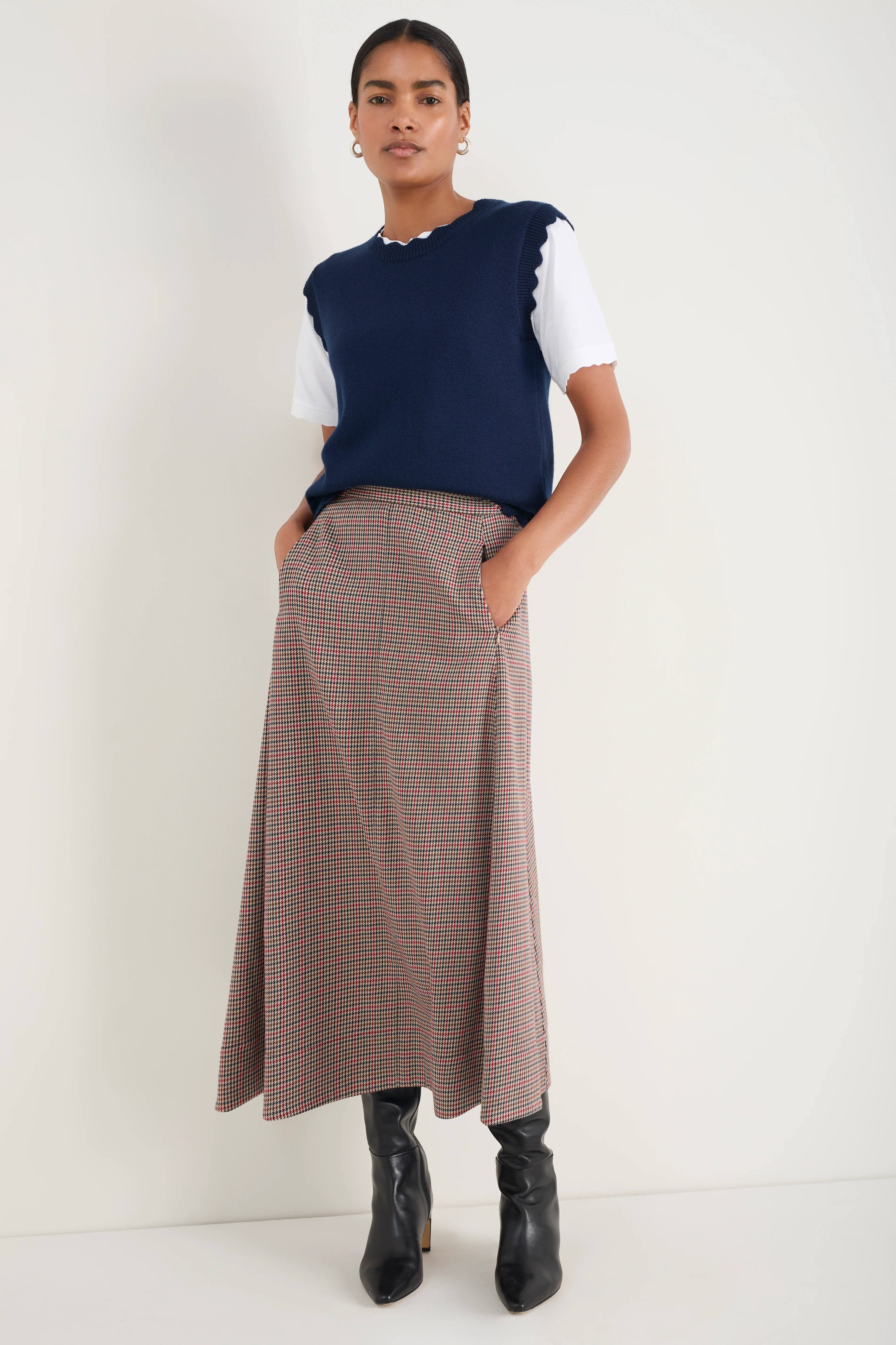 Madeleine Skirt - Tan/Red Check - Image 4