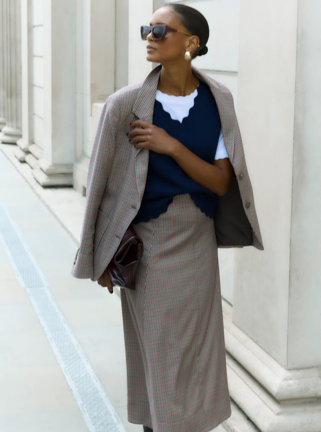 Madeleine Skirt - Tan/Red Check - Image 6