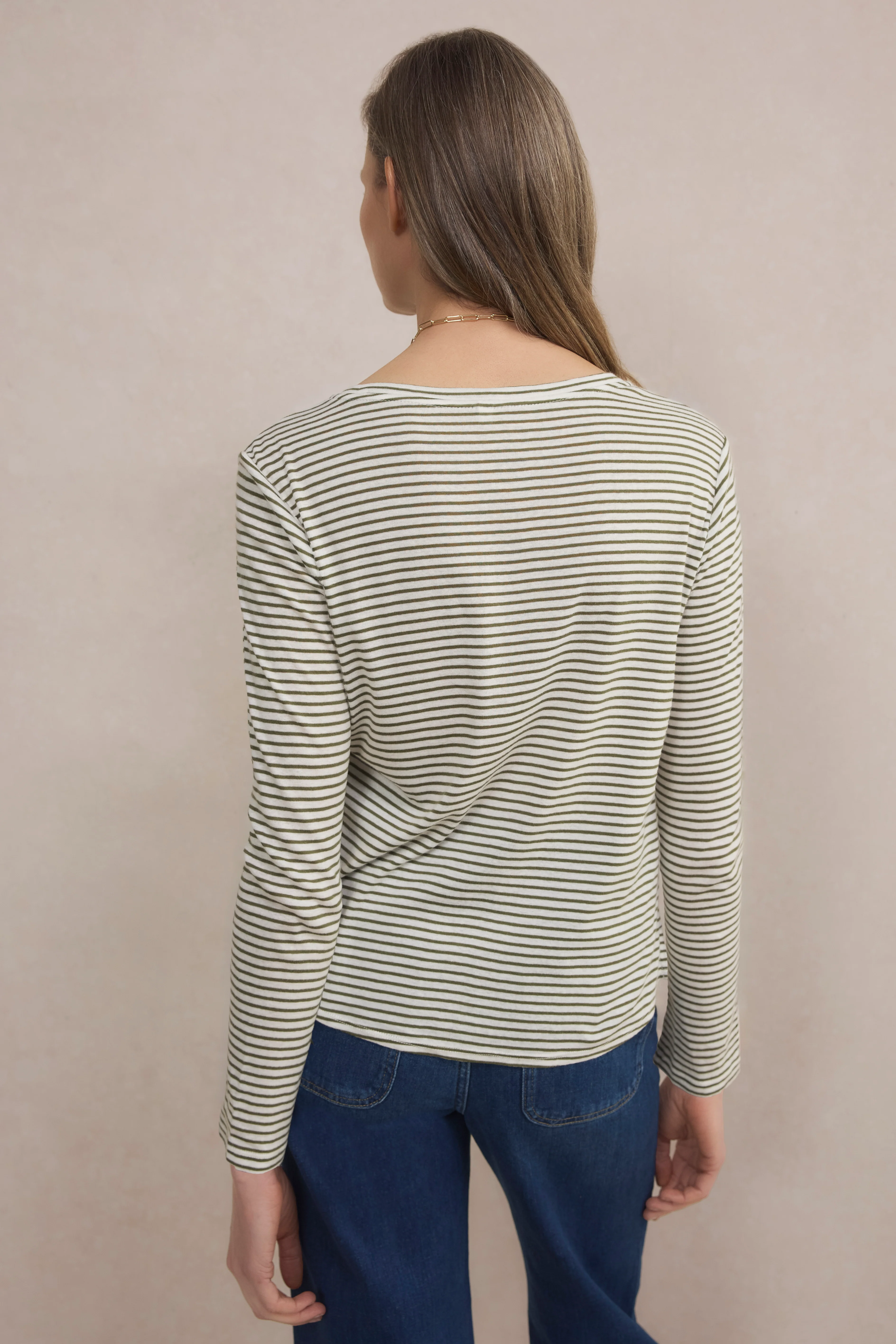 Madeleine Supersoft Jersey Top - Khaki/Ivory Stripe - Image 4