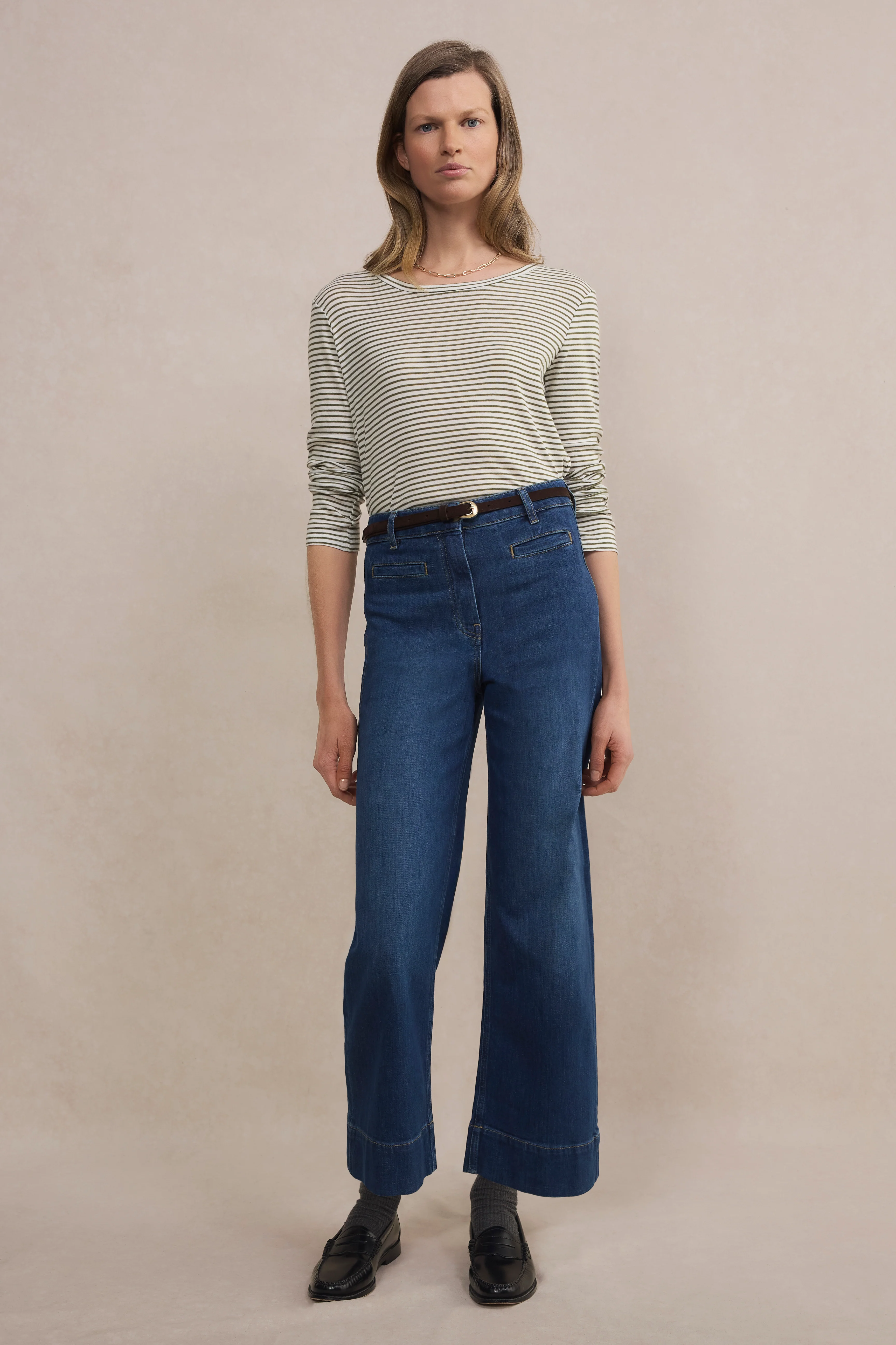 Madeleine Supersoft Jersey Top - Khaki/Ivory Stripe - Image 5