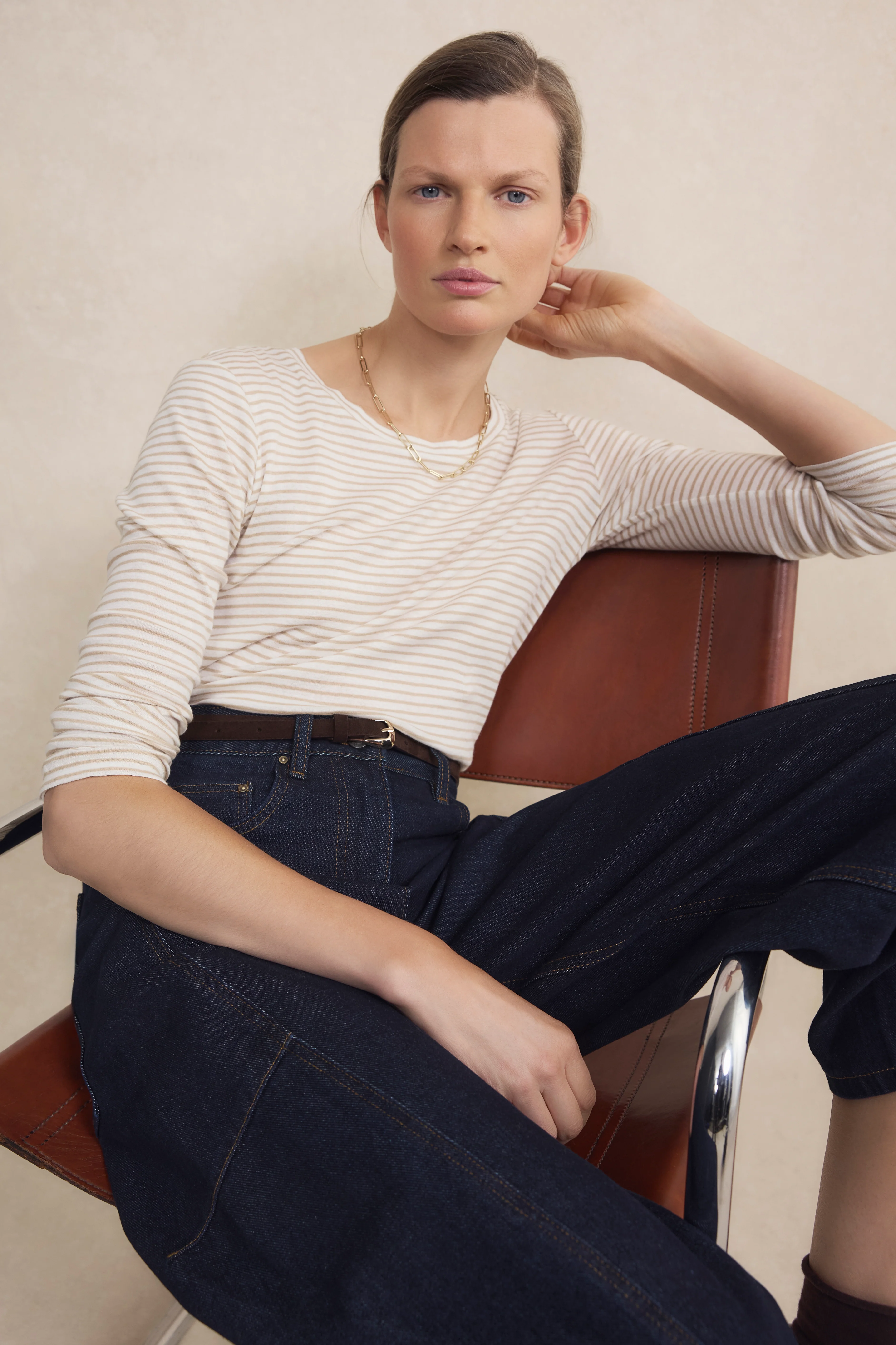 Madeleine Supersoft Jersey Top - Oat/Ivory Stripe - Image 3