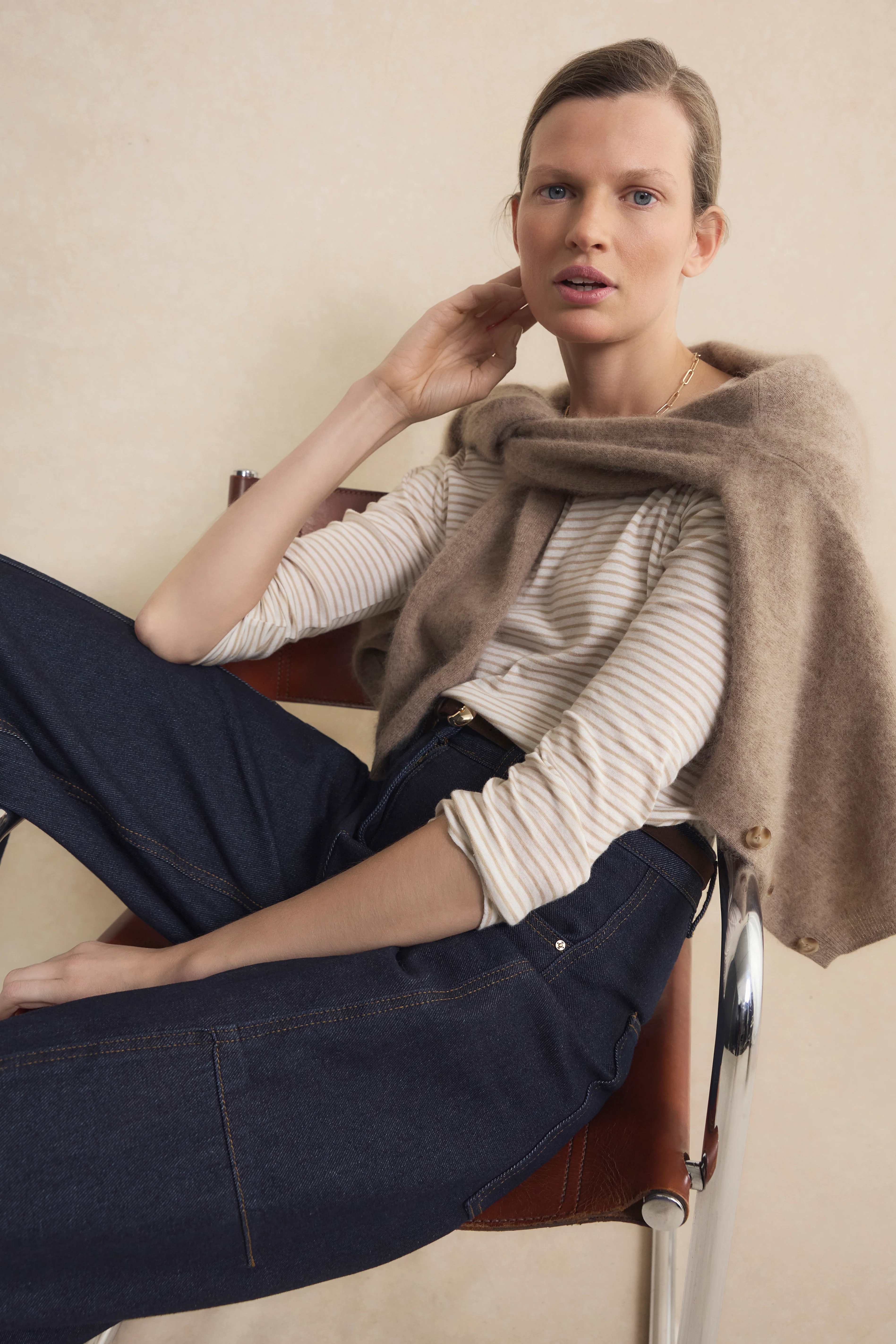 Madeleine Supersoft Jersey Top - Oat/Ivory Stripe - Image 5