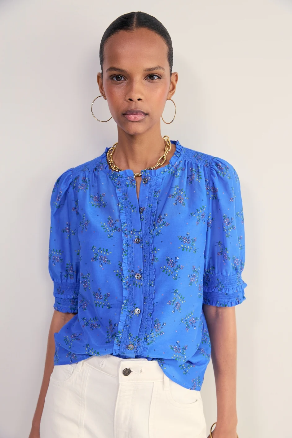 Maeve Silk Blend Top - Regatta Blue Whimsical Sprig - Image 3